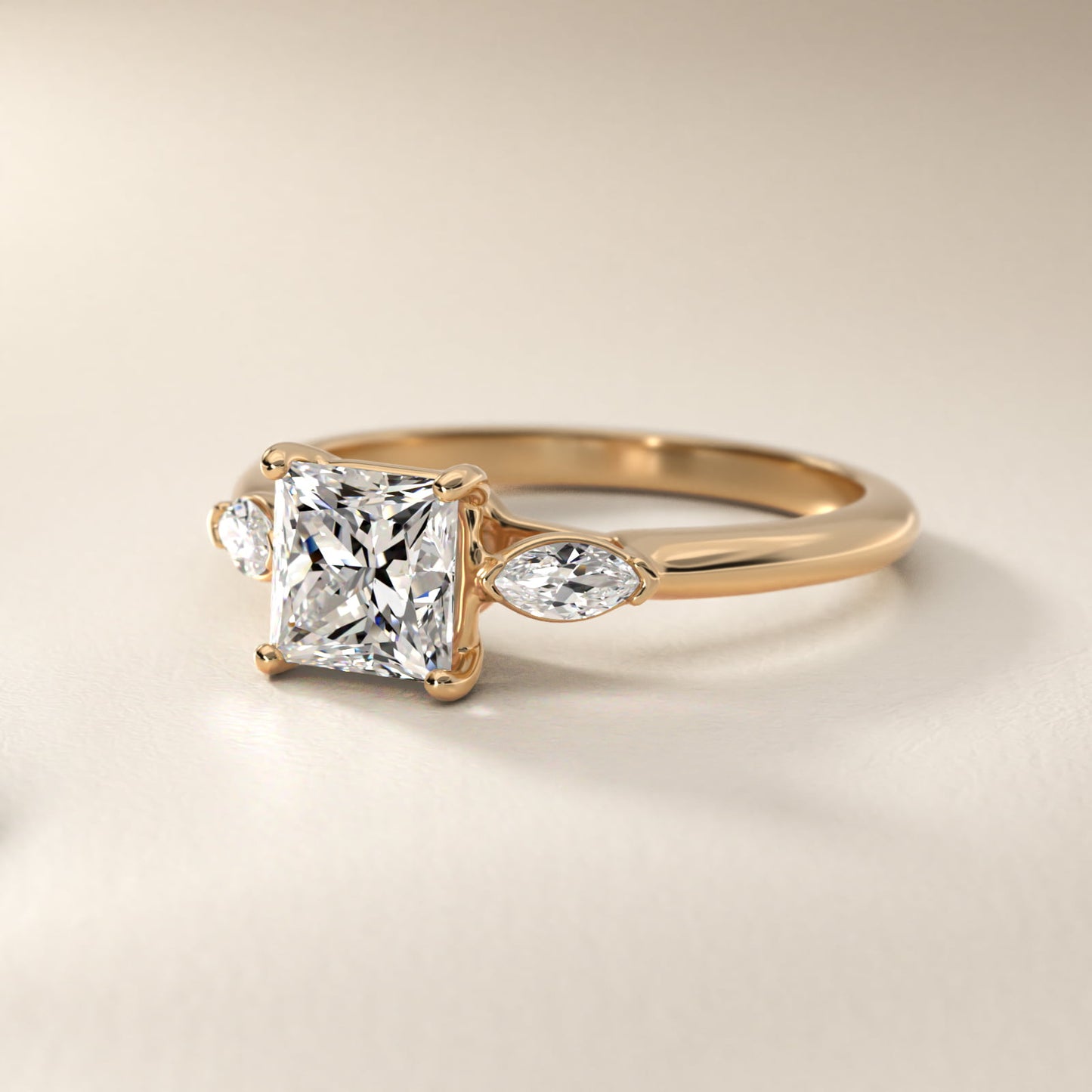 Marquise Cut Diamond Three Stone Engagement Ring In 18k Yellow Gold By James Allen - Princess Center