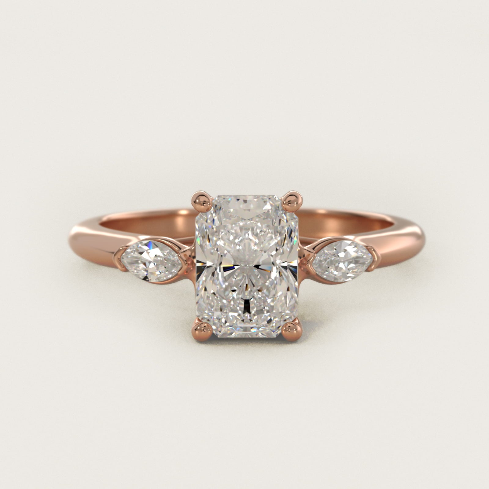 Marquise Cut Diamond Three Stone Engagement Ring In 14K Rose Gold By James Allen - Radiant Center
