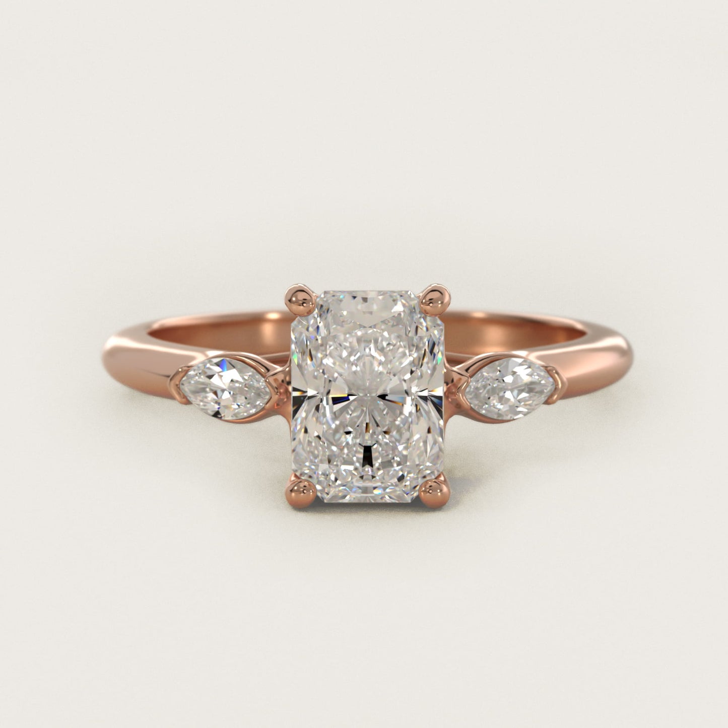 Marquise Cut Diamond Three Stone Engagement Ring In 18k Rose Gold By James Allen - Radiant Center