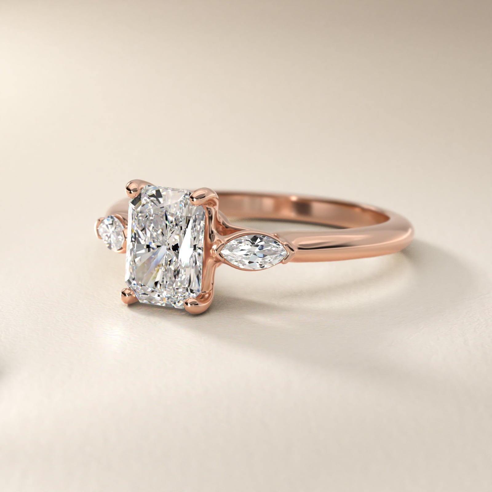 Marquise Cut Diamond Three Stone Engagement Ring In 14K Rose Gold By James Allen - Radiant Center