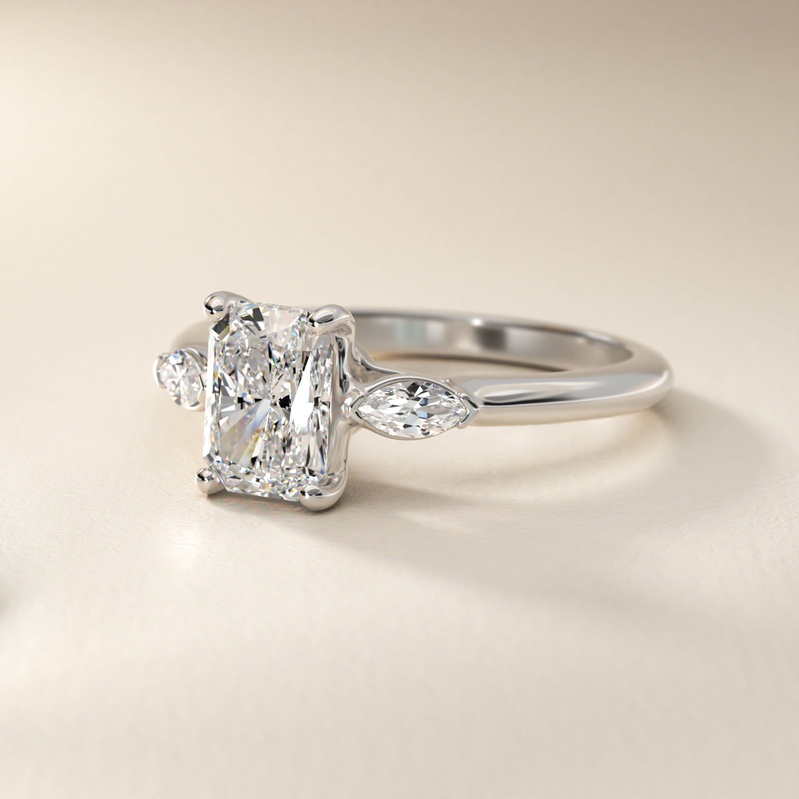 Marquise Cut Diamond Three Stone Engagement Ring In 14K White Gold By James Allen - Radiant Center