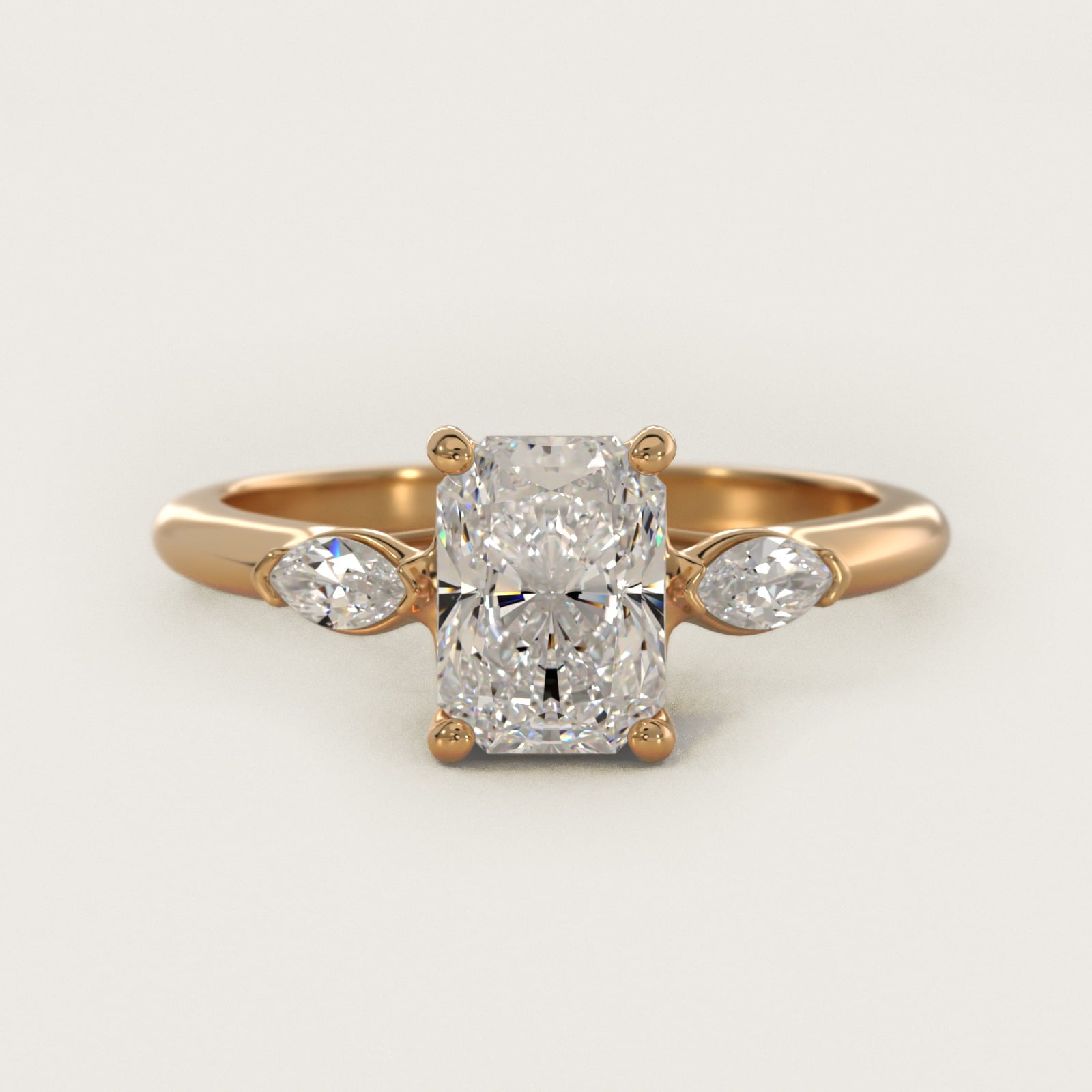 Marquise Cut Diamond Three Stone Engagement Ring In 14K Yellow Gold By James Allen - Radiant Center