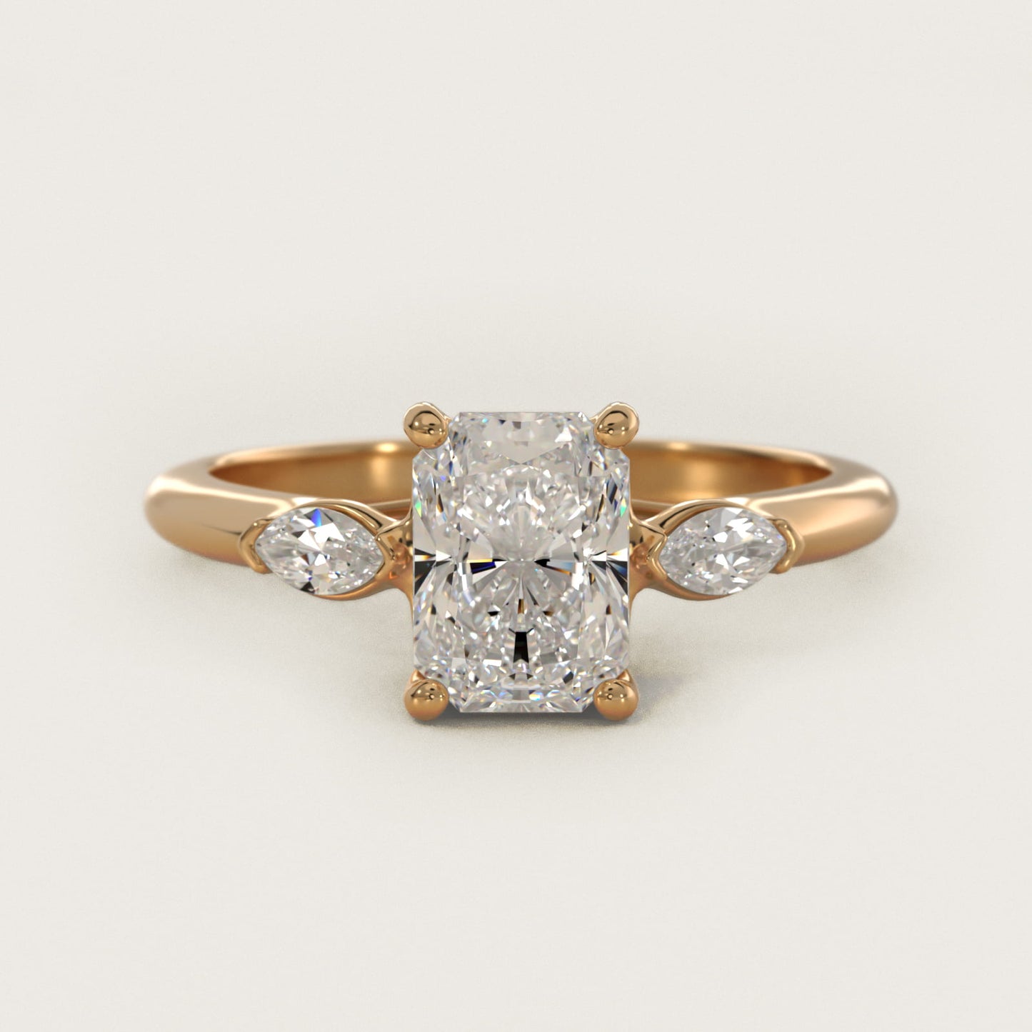 Marquise Cut Diamond Three Stone Engagement Ring In 18k Yellow Gold By James Allen - Radiant Center
