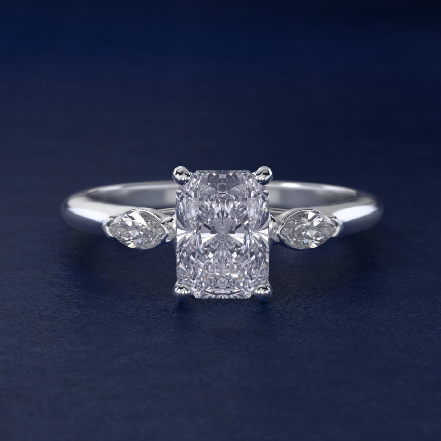 Marquise Cut Diamond Three Stone Engagement Ring In Platinum By James Allen - Radiant Center