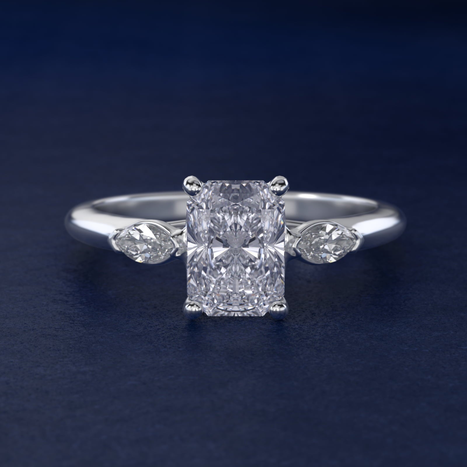 Marquise Cut Diamond Three Stone Engagement Ring In Platinum By James Allen - Radiant Center