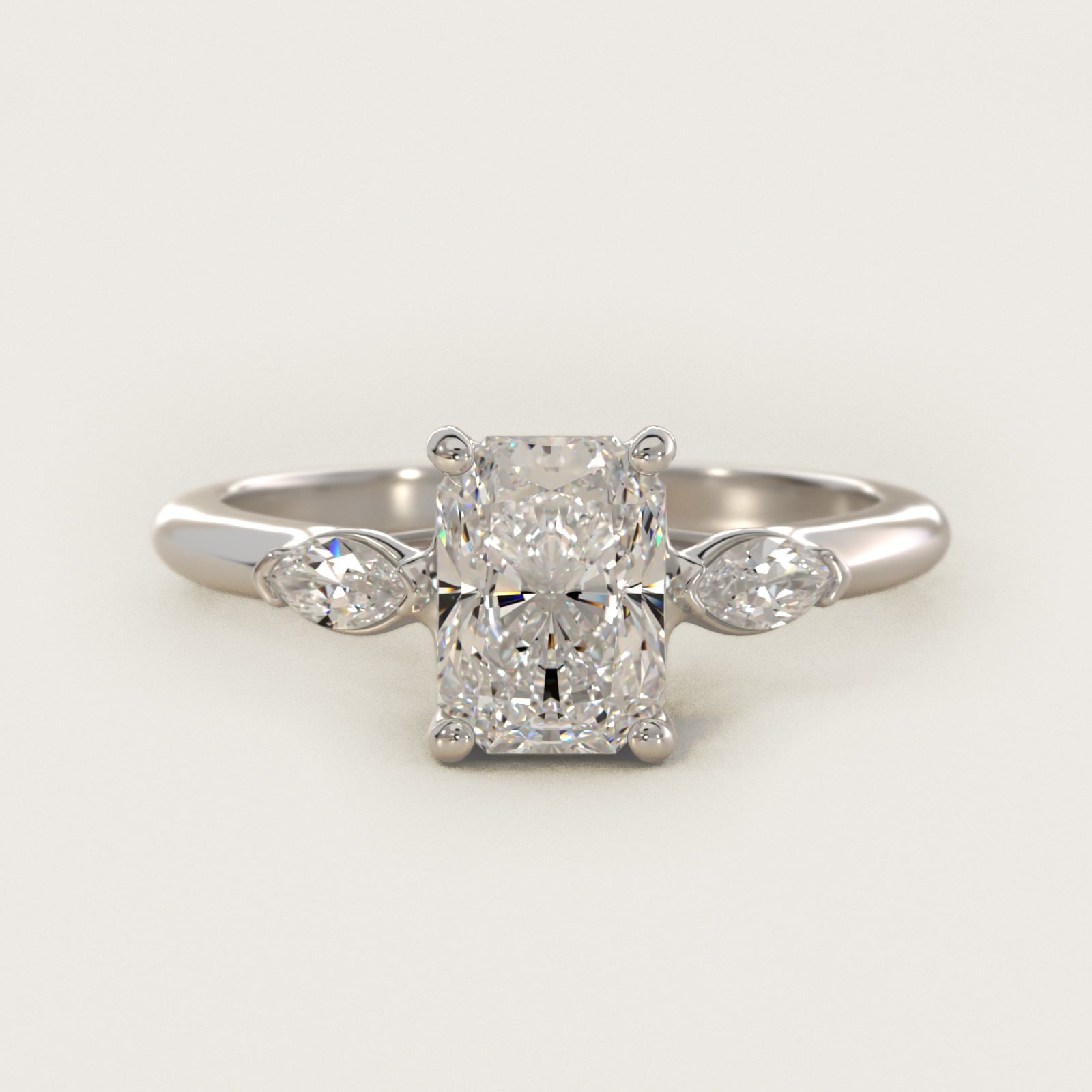 Marquise Cut Diamond Three Stone Engagement Ring In Platinum By James Allen - Radiant Center
