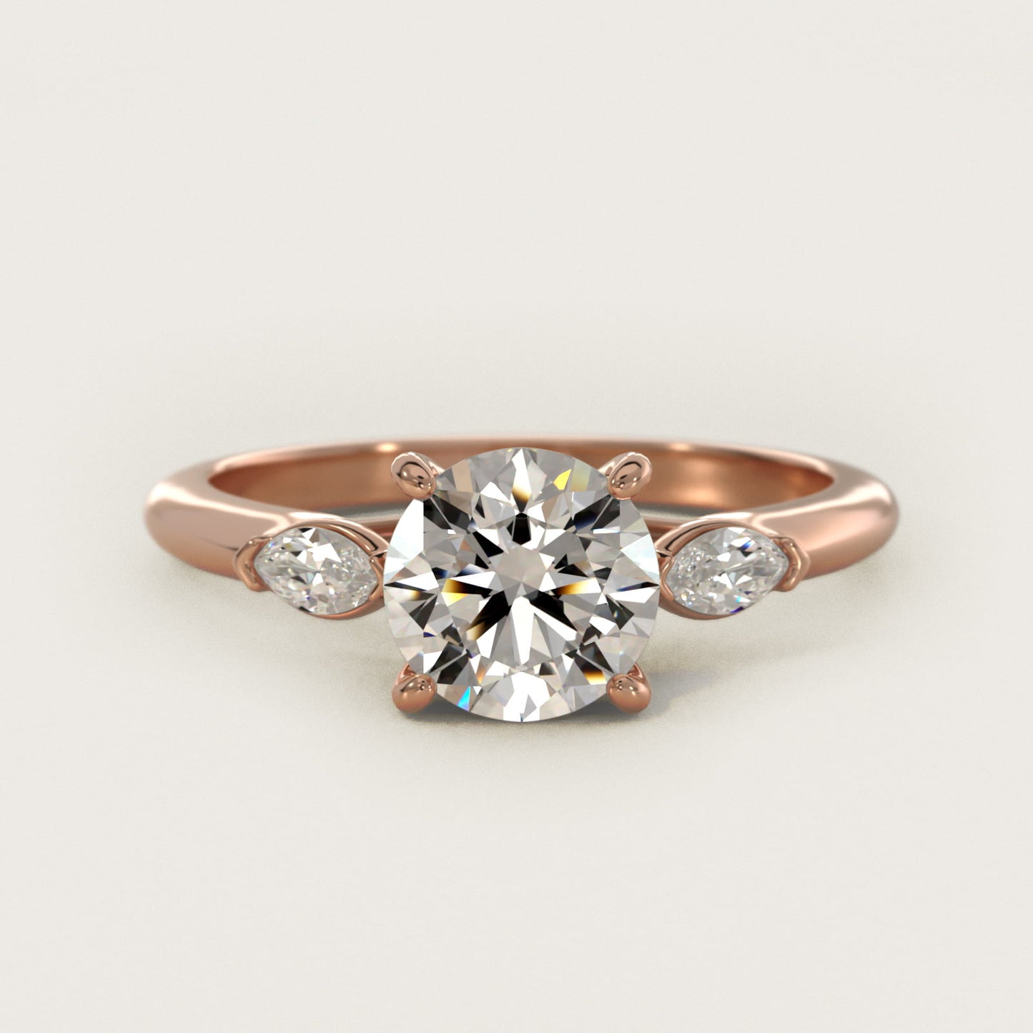Marquise Cut Diamond Three Stone Engagement Ring In 14K Rose Gold By James Allen - Round Center