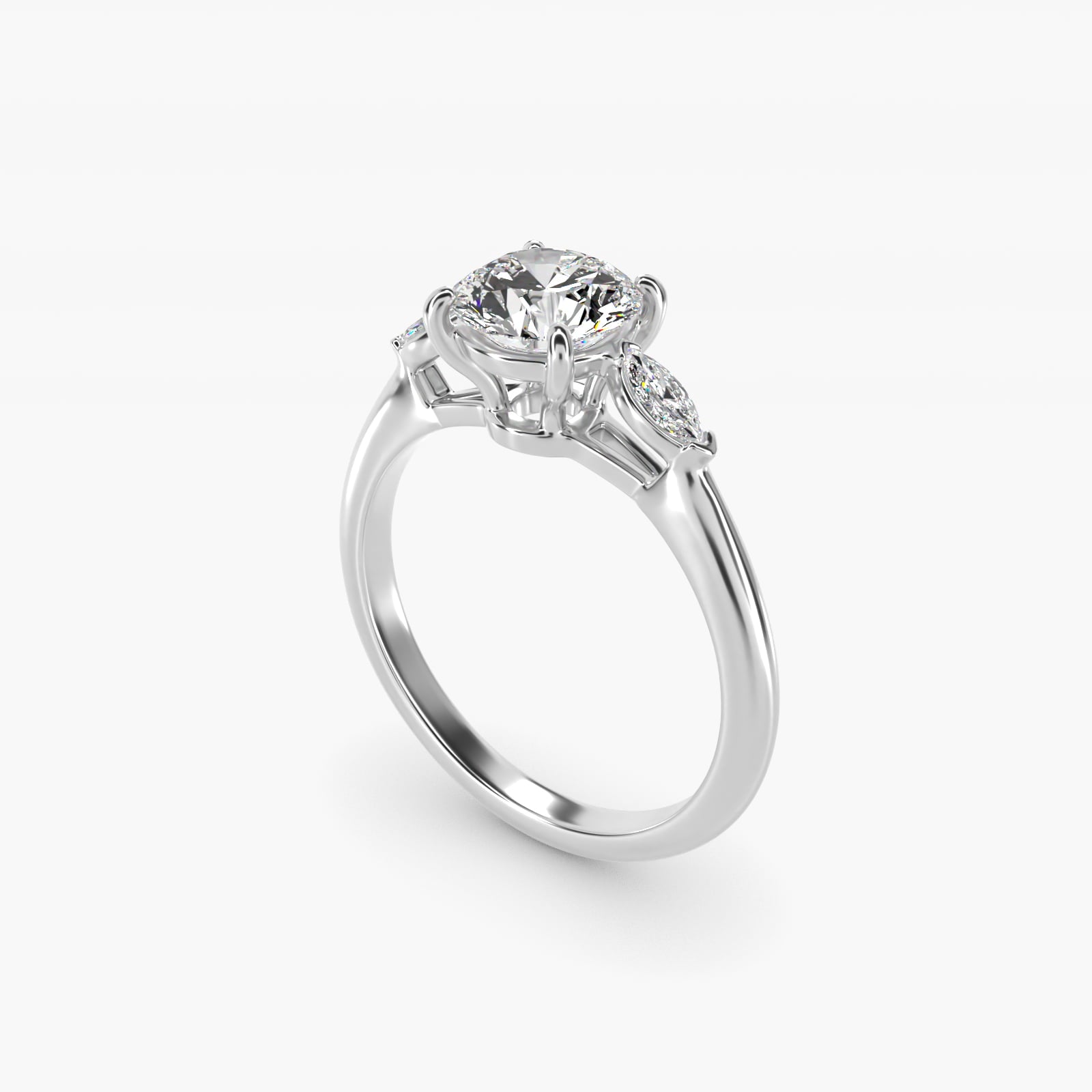 Marquise Cut Diamond Three Stone Engagement Ring In 18k White Gold By James Allen - Round Center