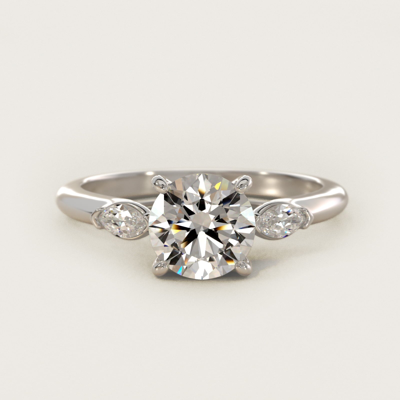 Marquise Cut Diamond Three Stone Engagement Ring In 14K White Gold By James Allen - Round Center
