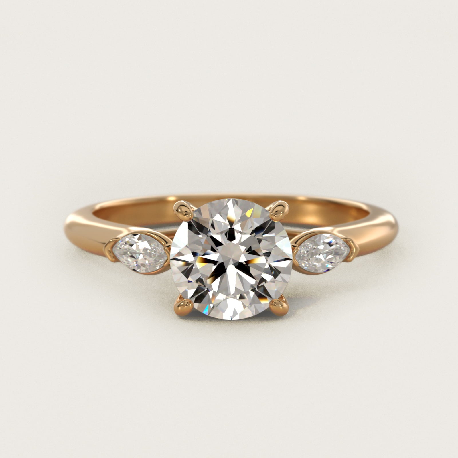 Marquise Cut Diamond Three Stone Engagement Ring In 14K Yellow Gold By James Allen - Round Center
