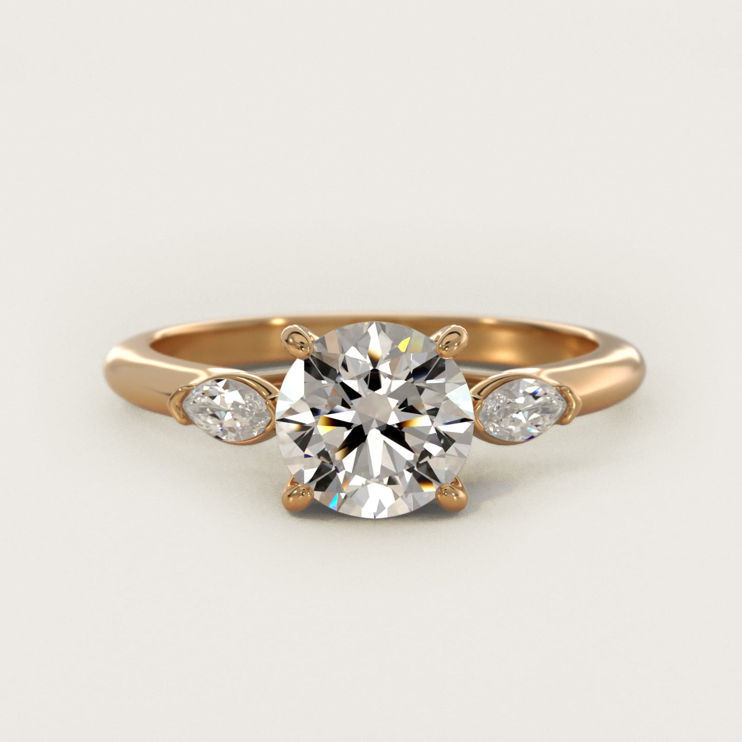 Marquise Cut Diamond Three Stone Engagement Ring In 18k Yellow Gold By James Allen - Round Center