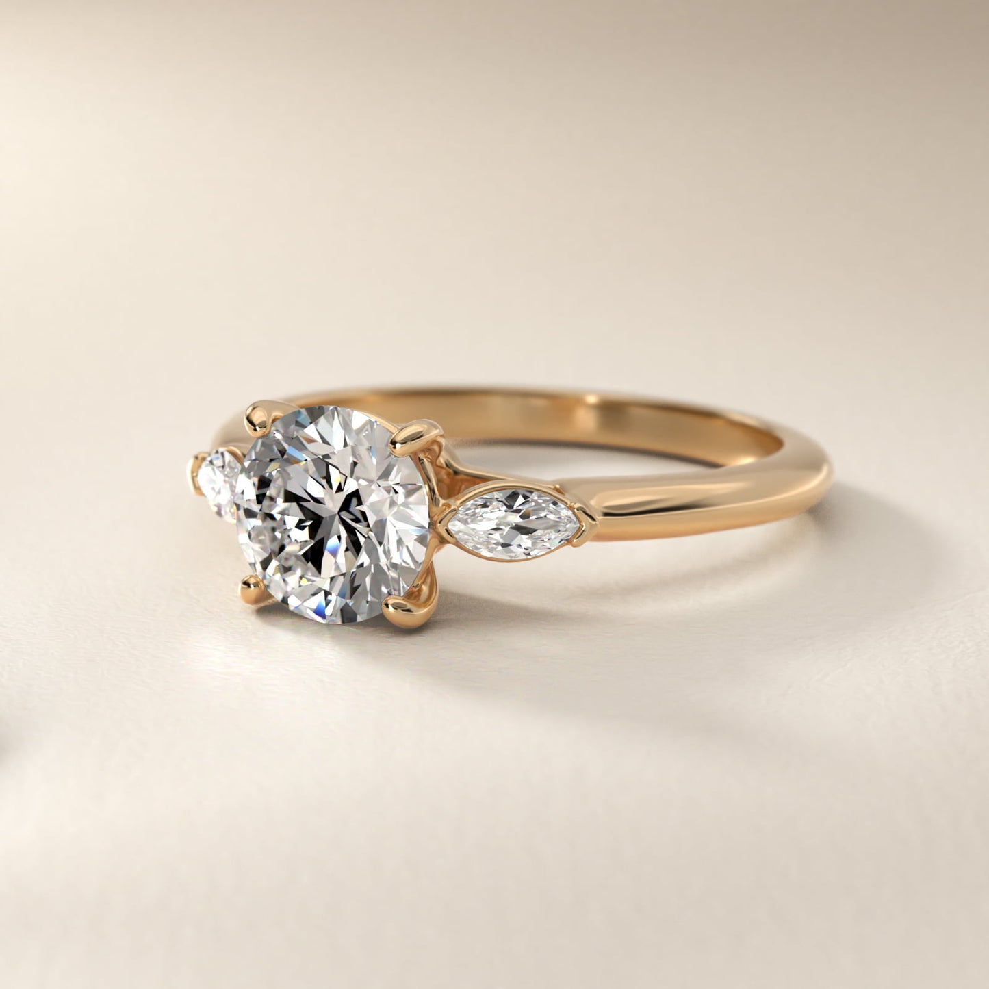 Marquise Cut Diamond Three Stone Engagement Ring In 14K Yellow Gold By James Allen - Round Center