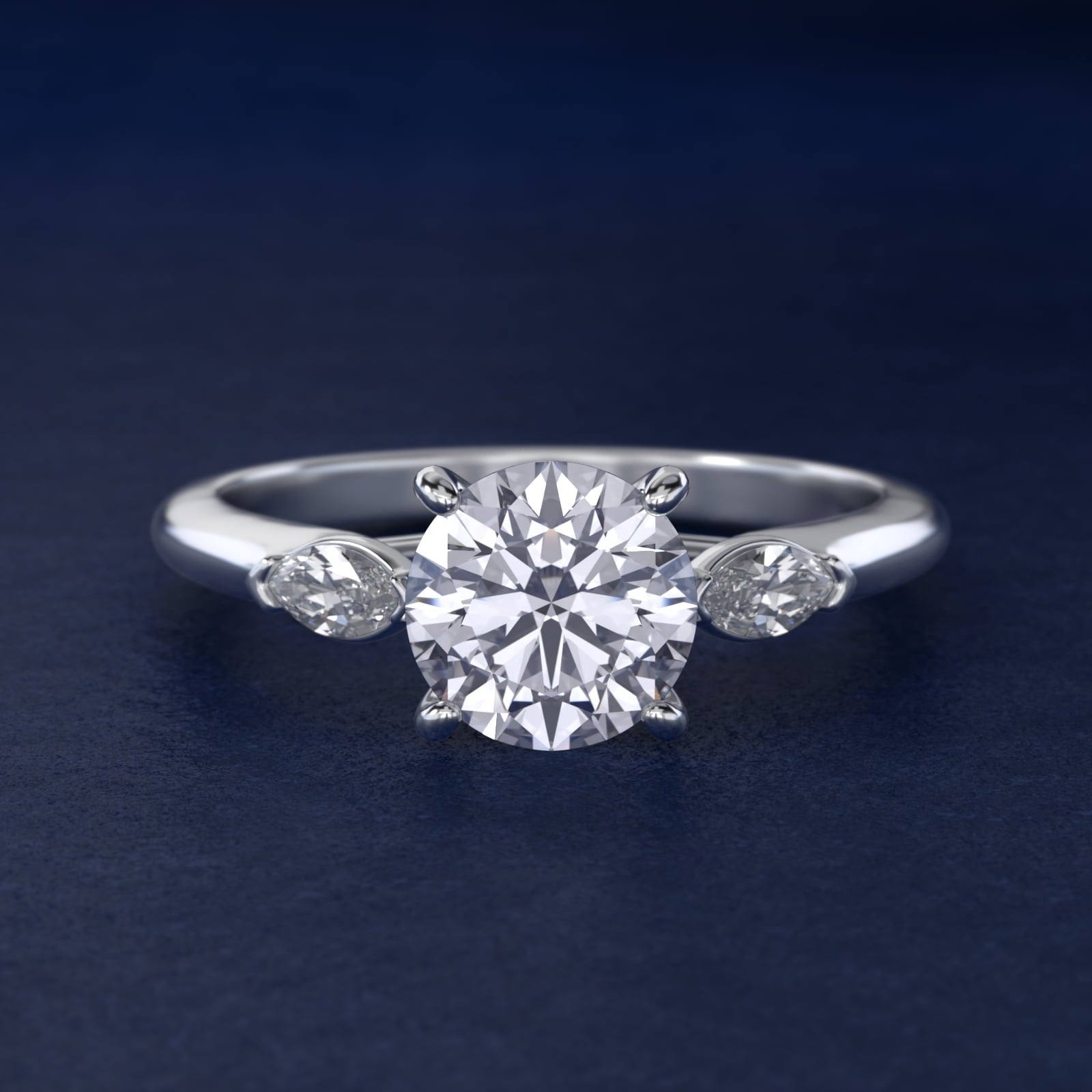 Marquise Cut Diamond Three Stone Engagement Ring In Platinum By James Allen - Round Center