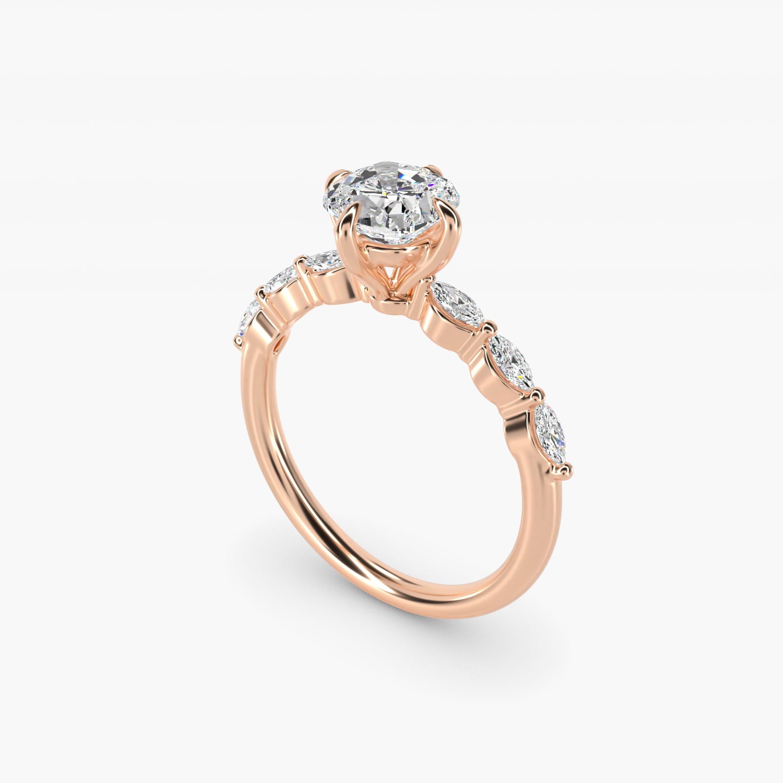 Marquise Cut Side Stone Diamond Shared Prong Engagement Ring In 18k Rose Gold By James Allen - Cushion Center