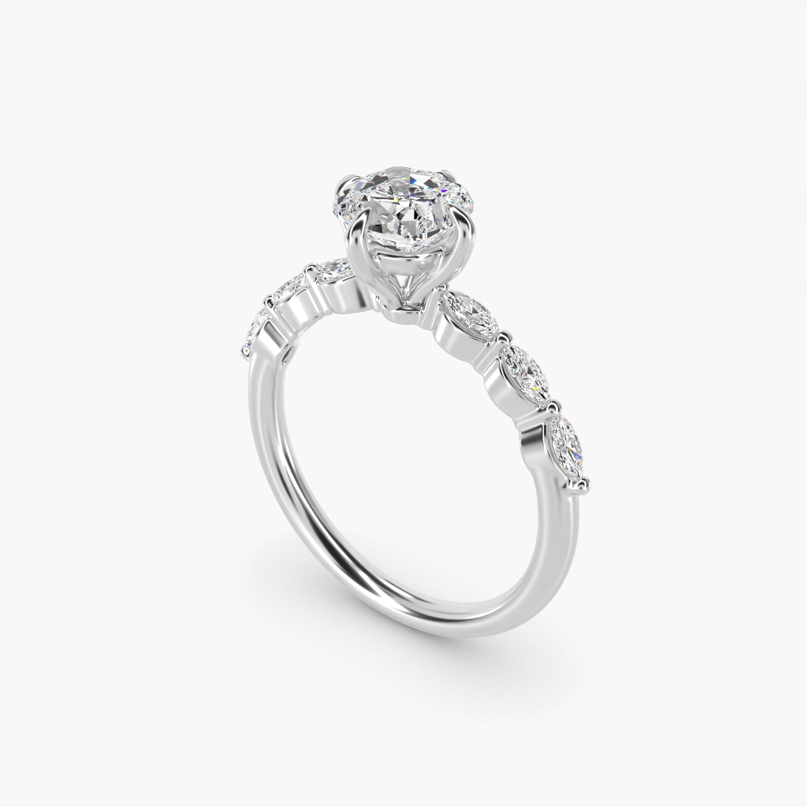 Marquise Cut Side Stone Diamond Shared Prong Engagement Ring In 14K White Gold By James Allen - Cushion Center