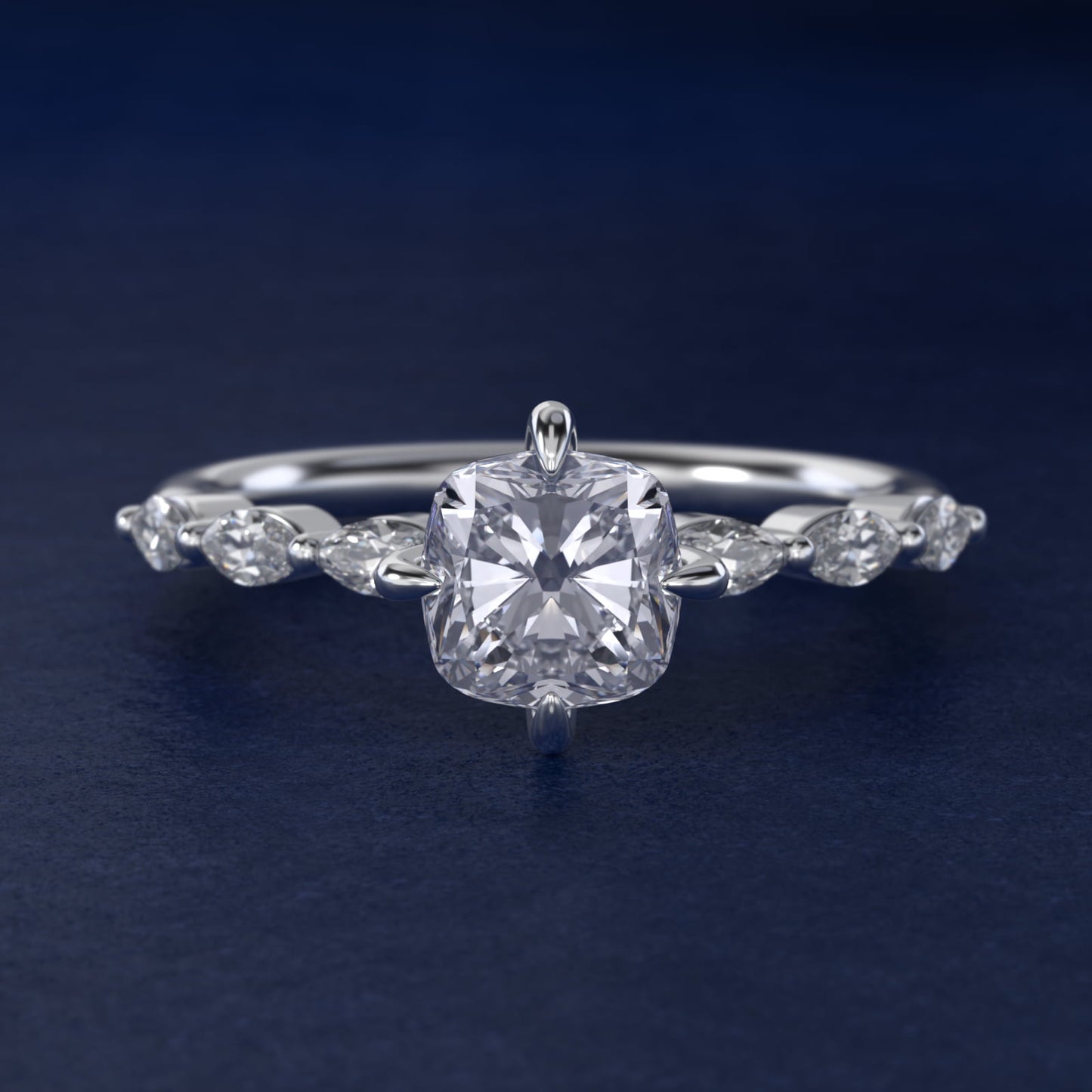 Marquise Cut Side Stone Diamond Shared Prong Engagement Ring In 18k White Gold By James Allen - Cushion Center