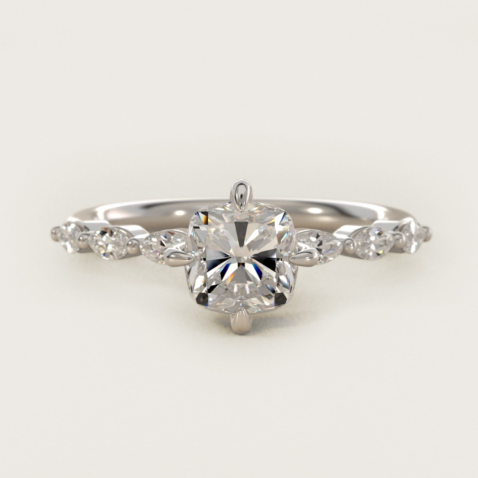 Marquise Cut Side Stone Diamond Shared Prong Engagement Ring In 18k White Gold By James Allen - Cushion Center