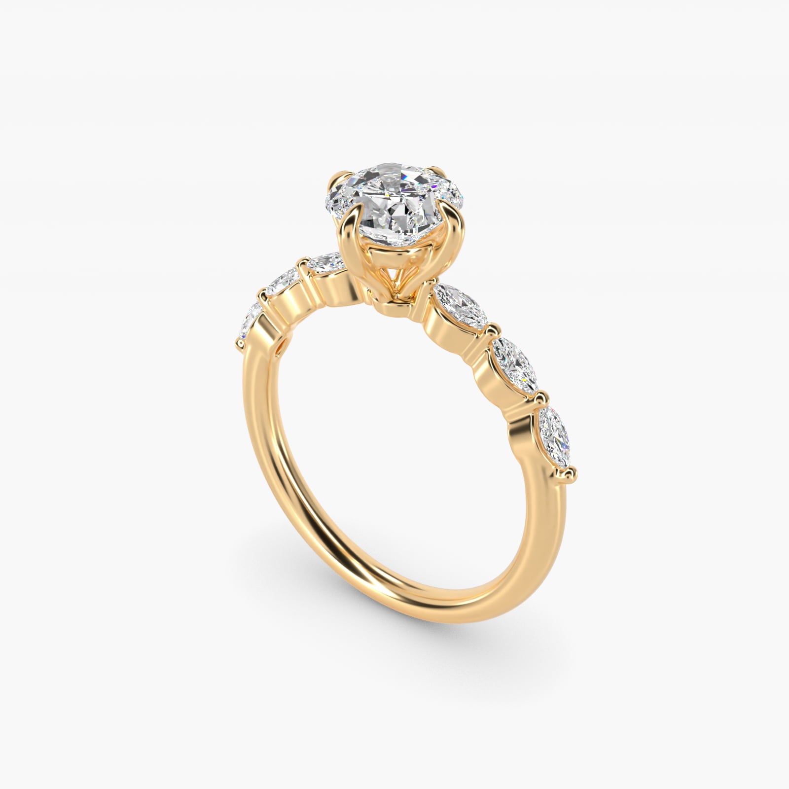 Marquise Cut Side Stone Diamond Shared Prong Engagement Ring In 14K Yellow Gold By James Allen - Cushion Center