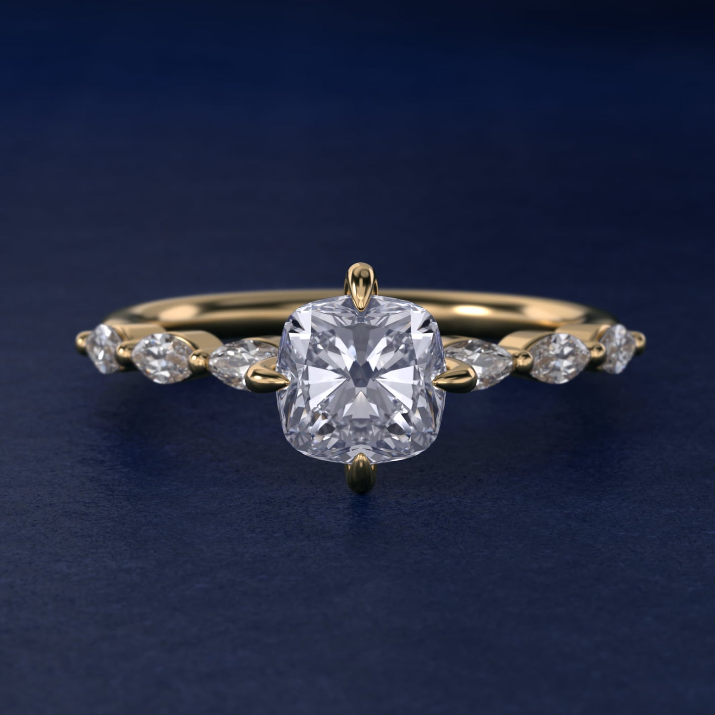 Marquise Cut Side Stone Diamond Shared Prong Engagement Ring In 18k Yellow Gold By James Allen - Cushion Center