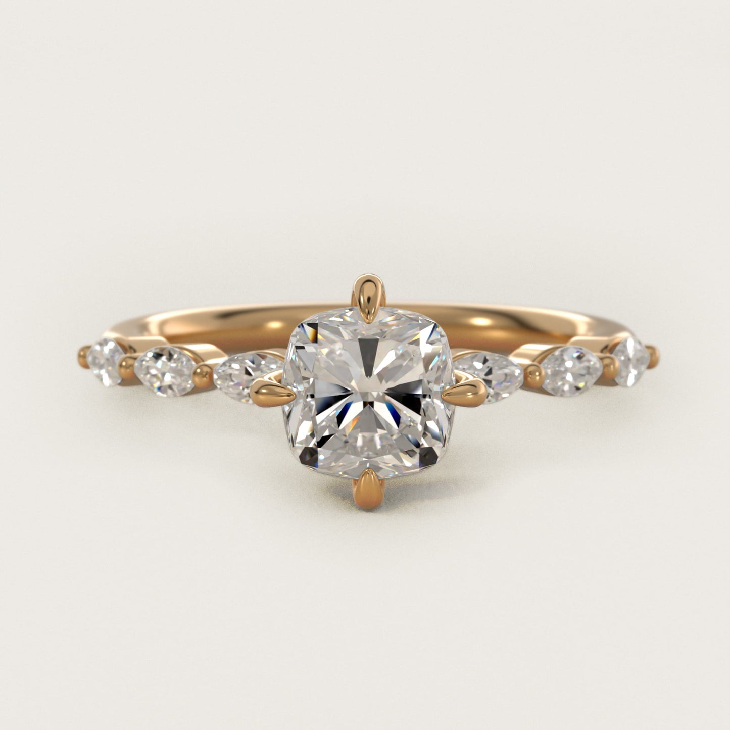 Marquise Cut Side Stone Diamond Shared Prong Engagement Ring In 14K Yellow Gold By James Allen - Cushion Center
