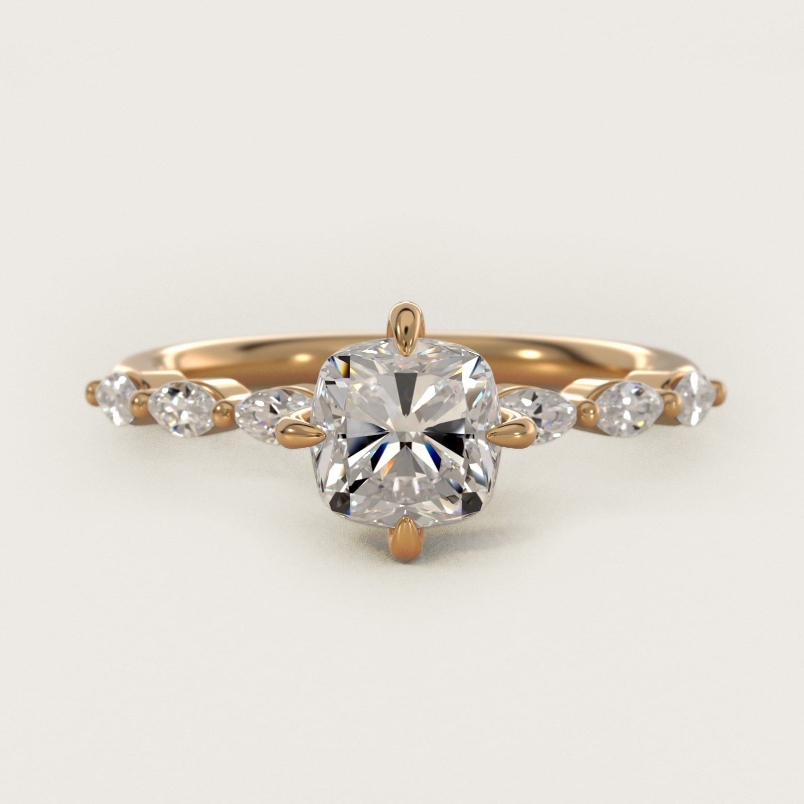 Marquise Cut Side Stone Diamond Shared Prong Engagement Ring In 18k Yellow Gold By James Allen - Cushion Center