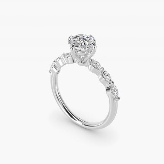 Marquise Cut Side Stone Diamond Shared Prong Engagement Ring In Platinum By James Allen - Cushion Center