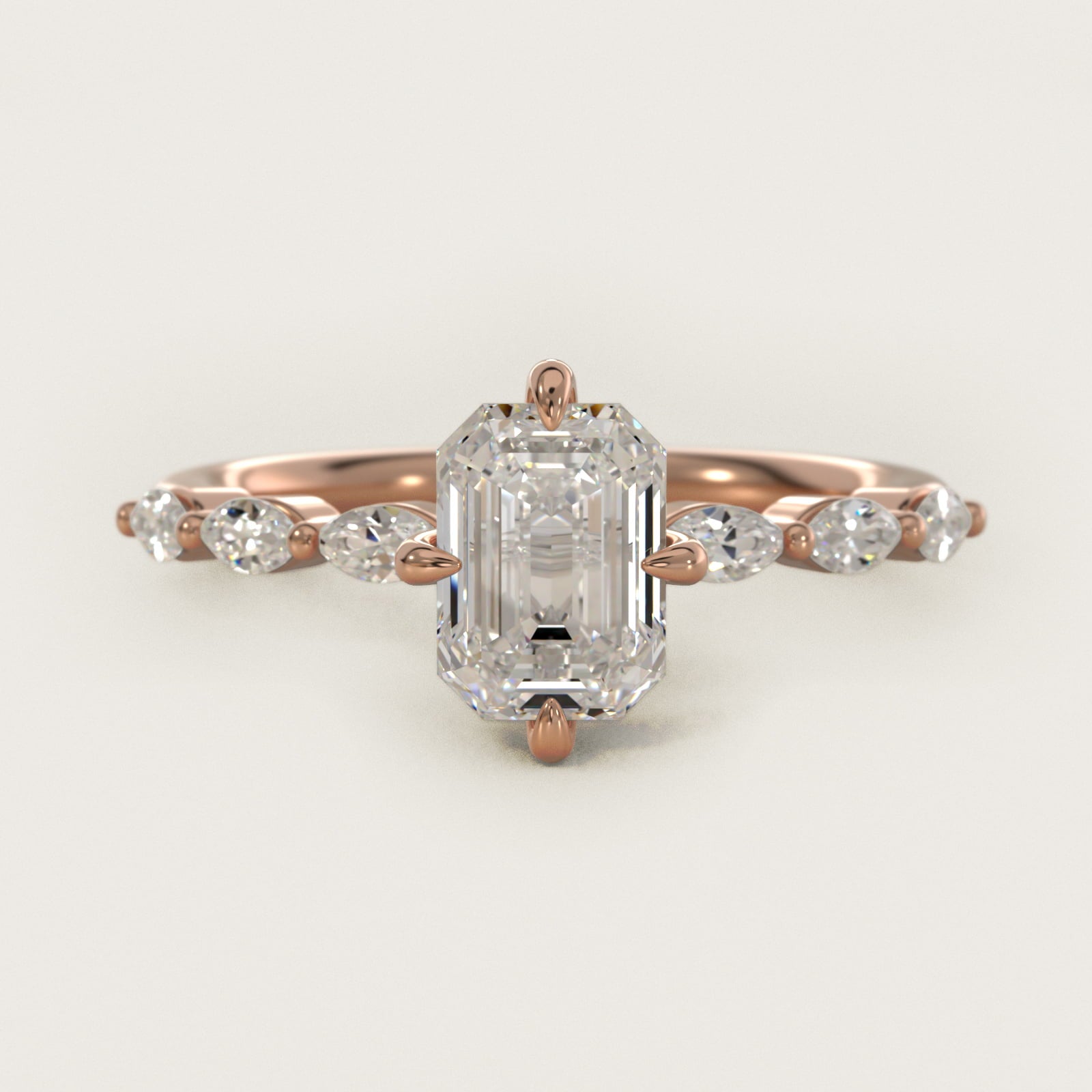 Marquise Cut Side Stone Diamond Shared Prong Engagement Ring In 14K Rose Gold By James Allen - Emerald Center