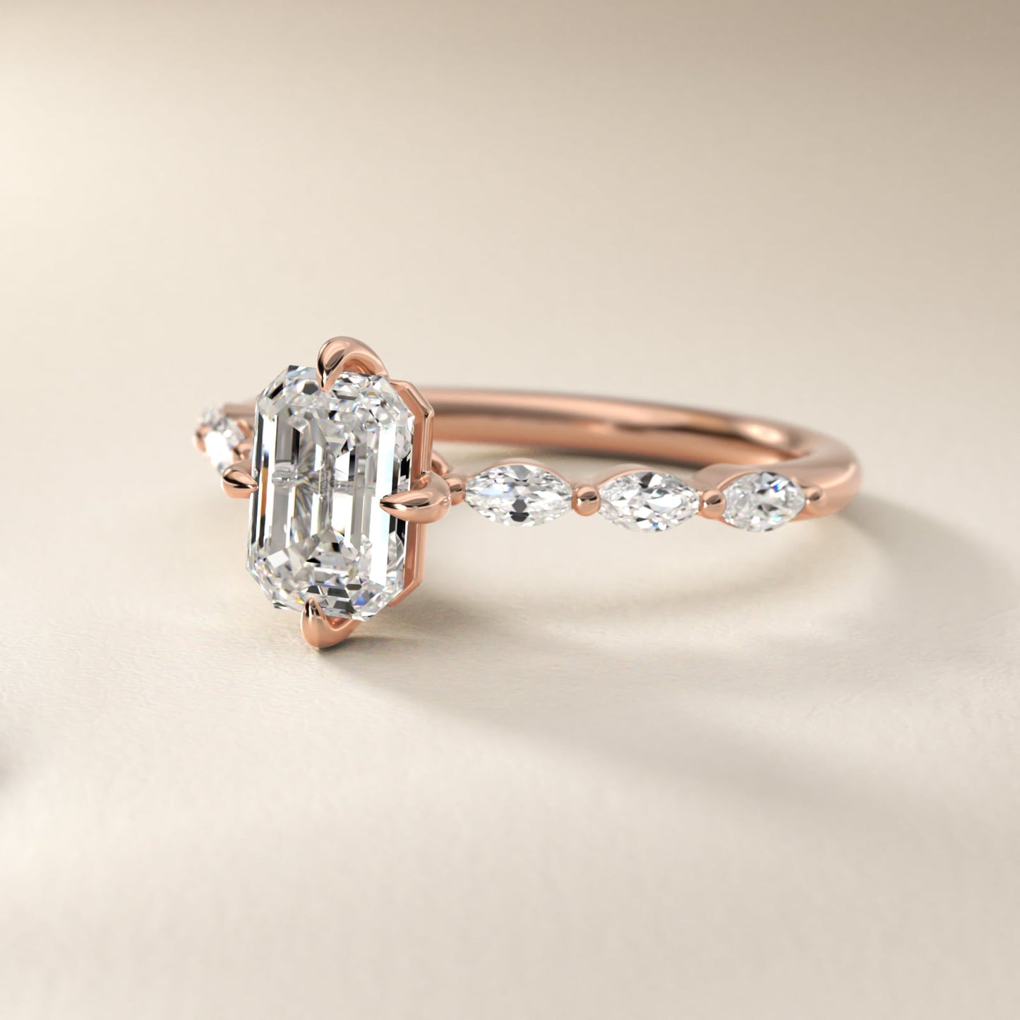 Marquise Cut Side Stone Diamond Shared Prong Engagement Ring In 14K Rose Gold By James Allen - Emerald Center