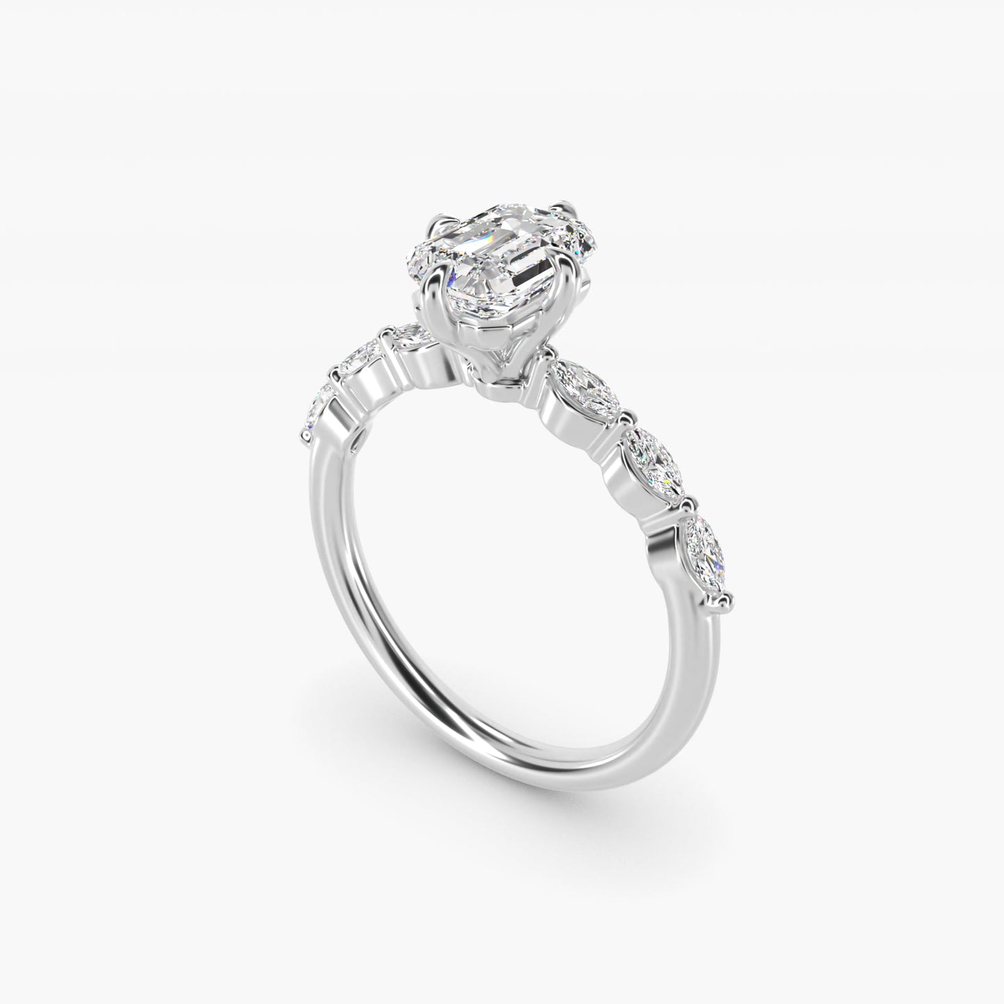 Marquise Cut Side Stone Diamond Shared Prong Engagement Ring In 18k White Gold By James Allen - Emerald Center