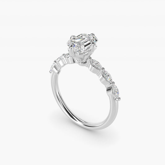 Marquise Cut Side Stone Diamond Shared Prong Engagement Ring In 18k White Gold By James Allen - Emerald Center