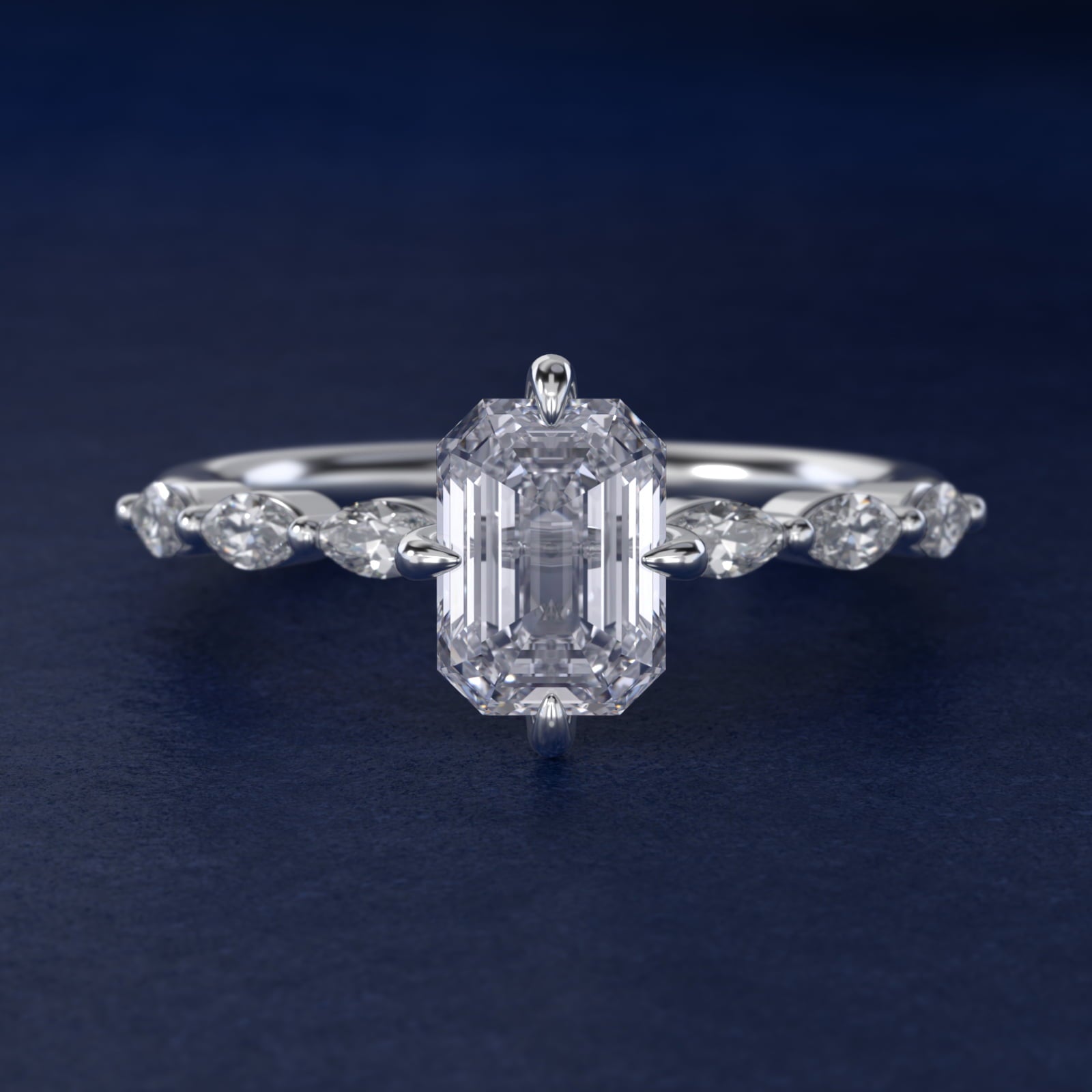 Marquise Cut Side Stone Diamond Shared Prong Engagement Ring In 14K White Gold By James Allen - Emerald Center