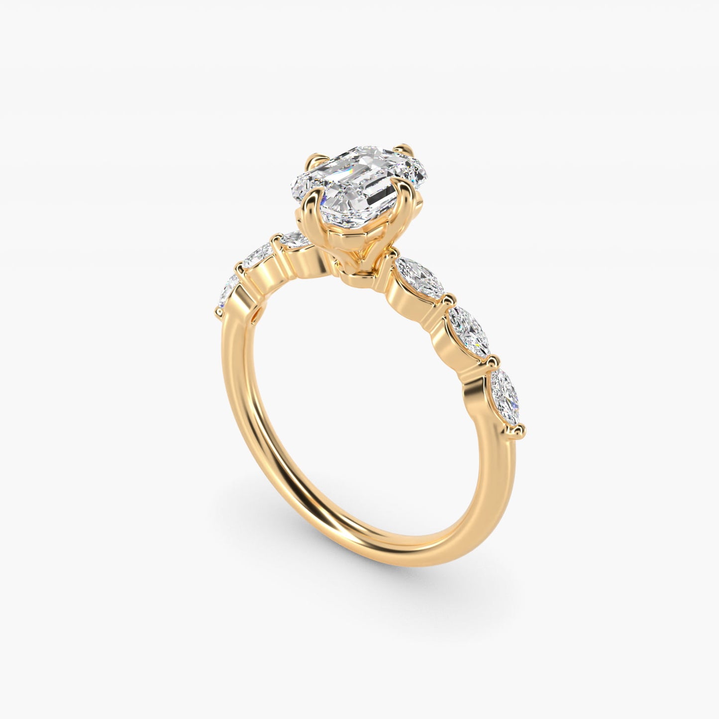 Marquise Cut Side Stone Diamond Shared Prong Engagement Ring In 14K Yellow Gold By James Allen - Emerald Center