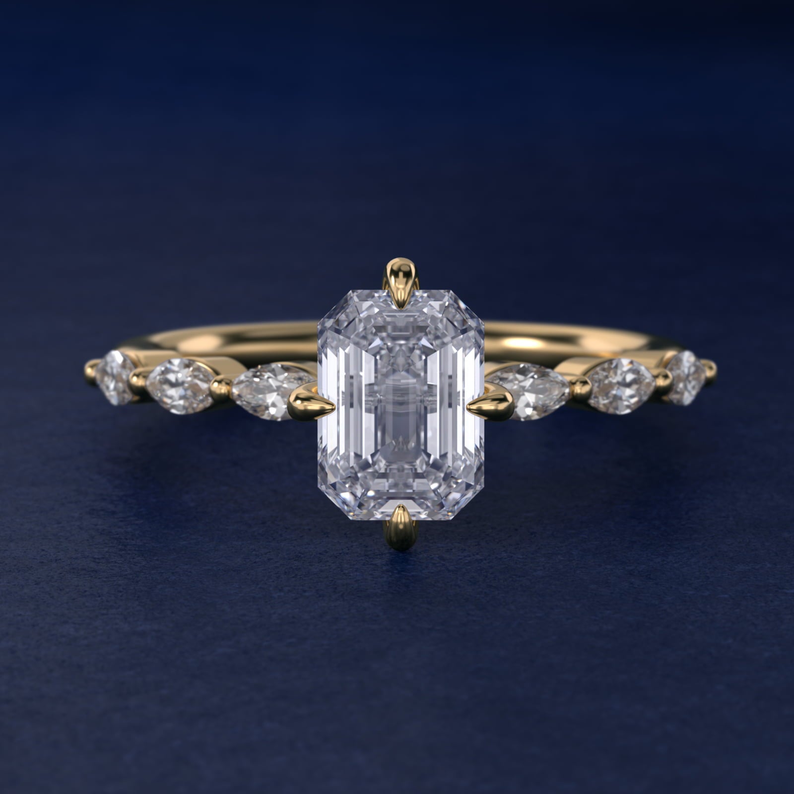Marquise Cut Side Stone Diamond Shared Prong Engagement Ring In 18k Yellow Gold By James Allen - Emerald Center