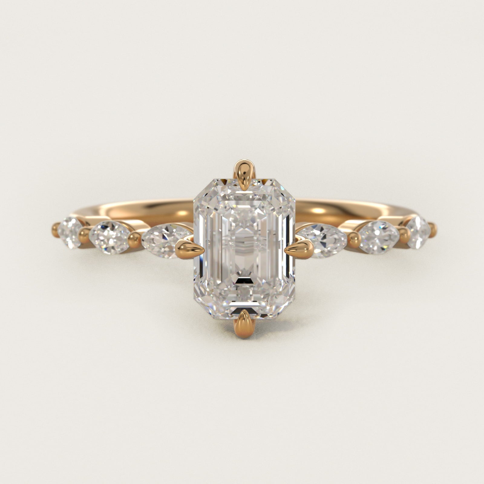 Marquise Cut Side Stone Diamond Shared Prong Engagement Ring In 14K Yellow Gold By James Allen - Emerald Center