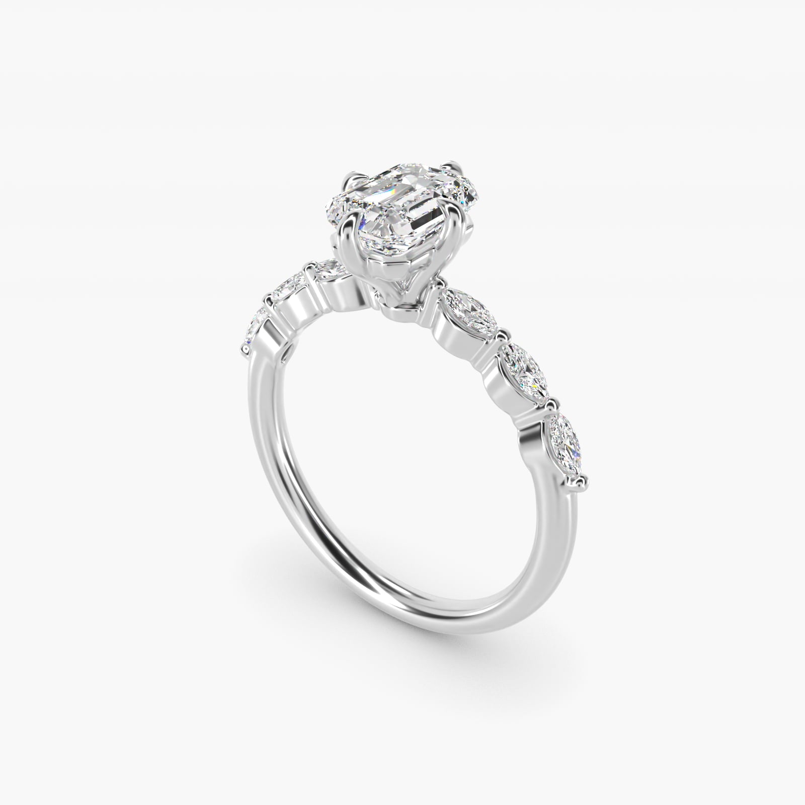 Marquise Cut Side Stone Diamond Shared Prong Engagement Ring In Platinum By James Allen - Emerald Center