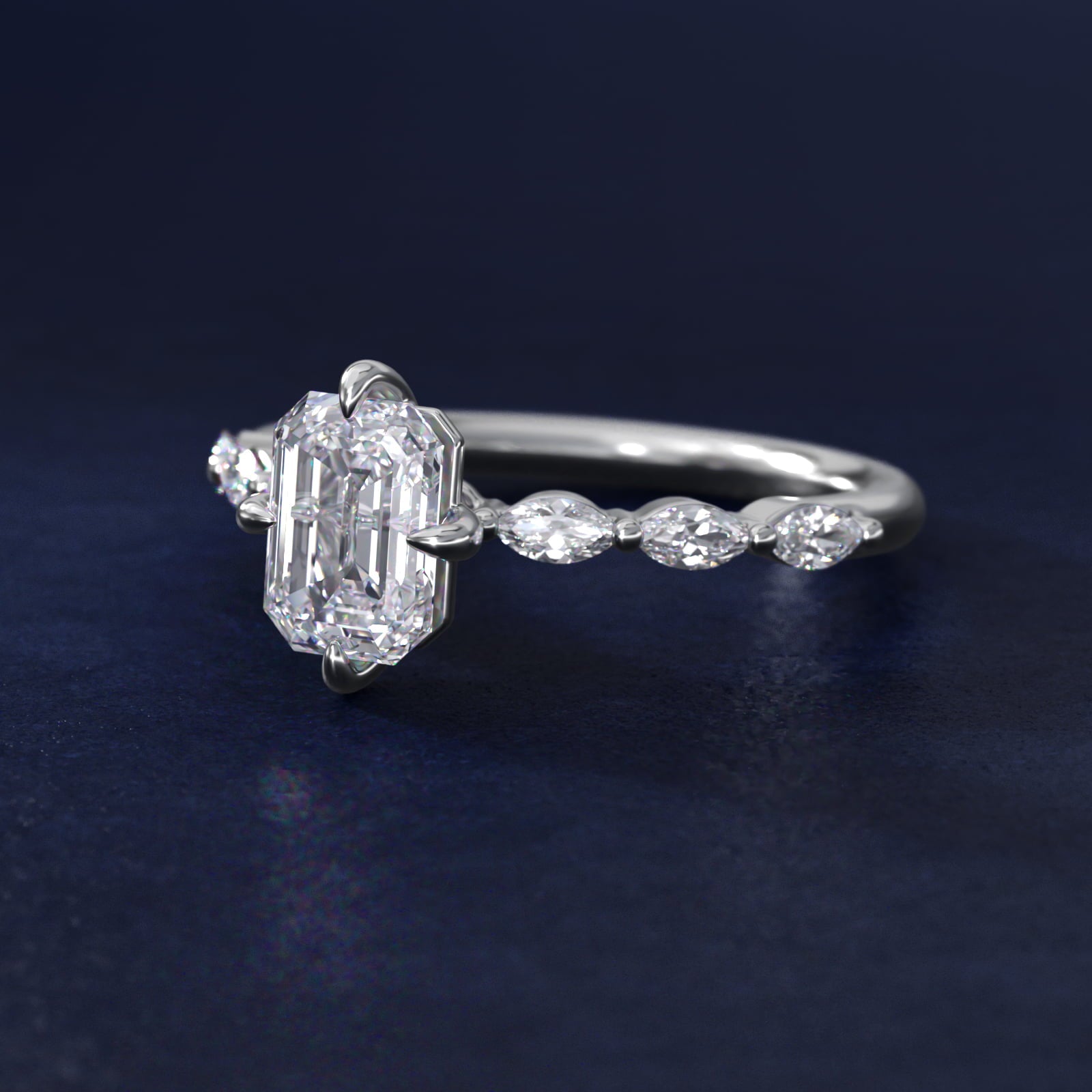 Marquise Cut Side Stone Diamond Shared Prong Engagement Ring In Platinum By James Allen - Emerald Center