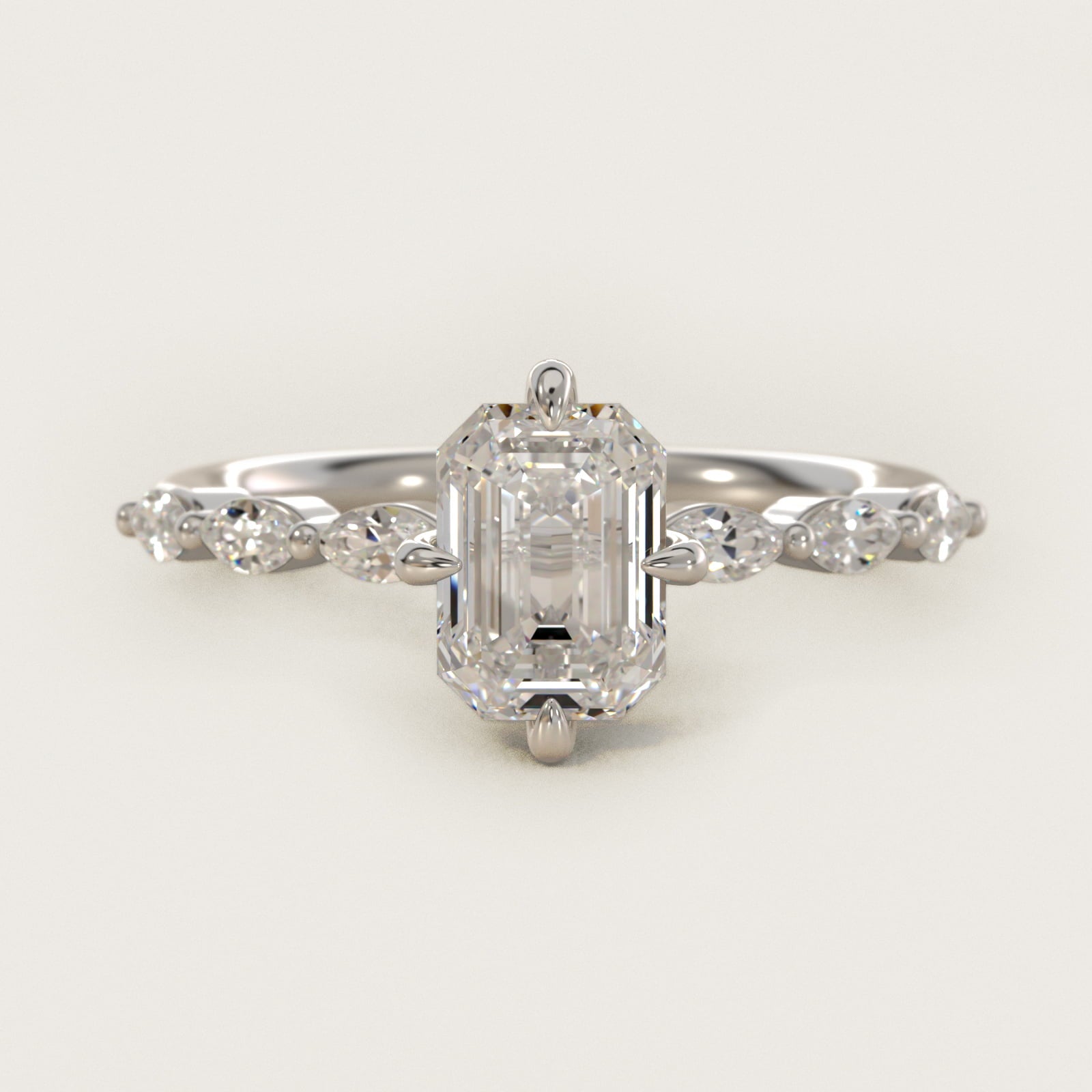 Marquise Cut Side Stone Diamond Shared Prong Engagement Ring In Platinum By James Allen - Emerald Center