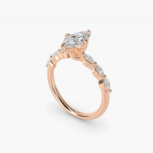 Marquise Cut Side Stone Diamond Shared Prong Engagement Ring In 18k Rose Gold By James Allen - Marquise Center