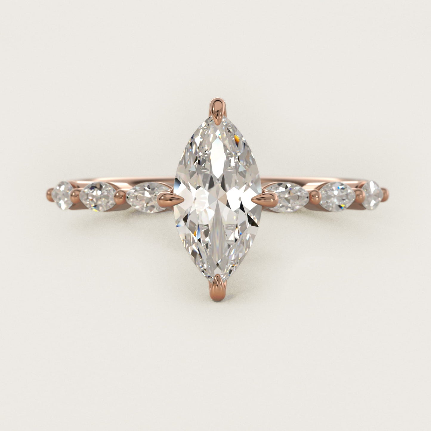 Marquise Cut Side Stone Diamond Shared Prong Engagement Ring In 14K Rose Gold By James Allen - Marquise Center