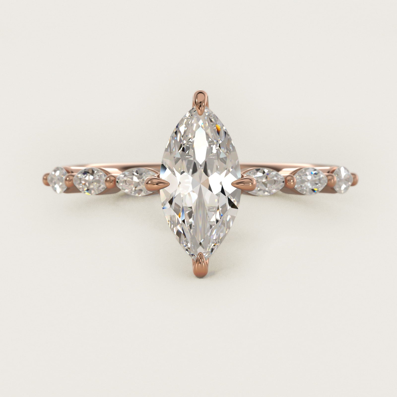 Marquise Cut Side Stone Diamond Shared Prong Engagement Ring In 18k Rose Gold By James Allen - Marquise Center