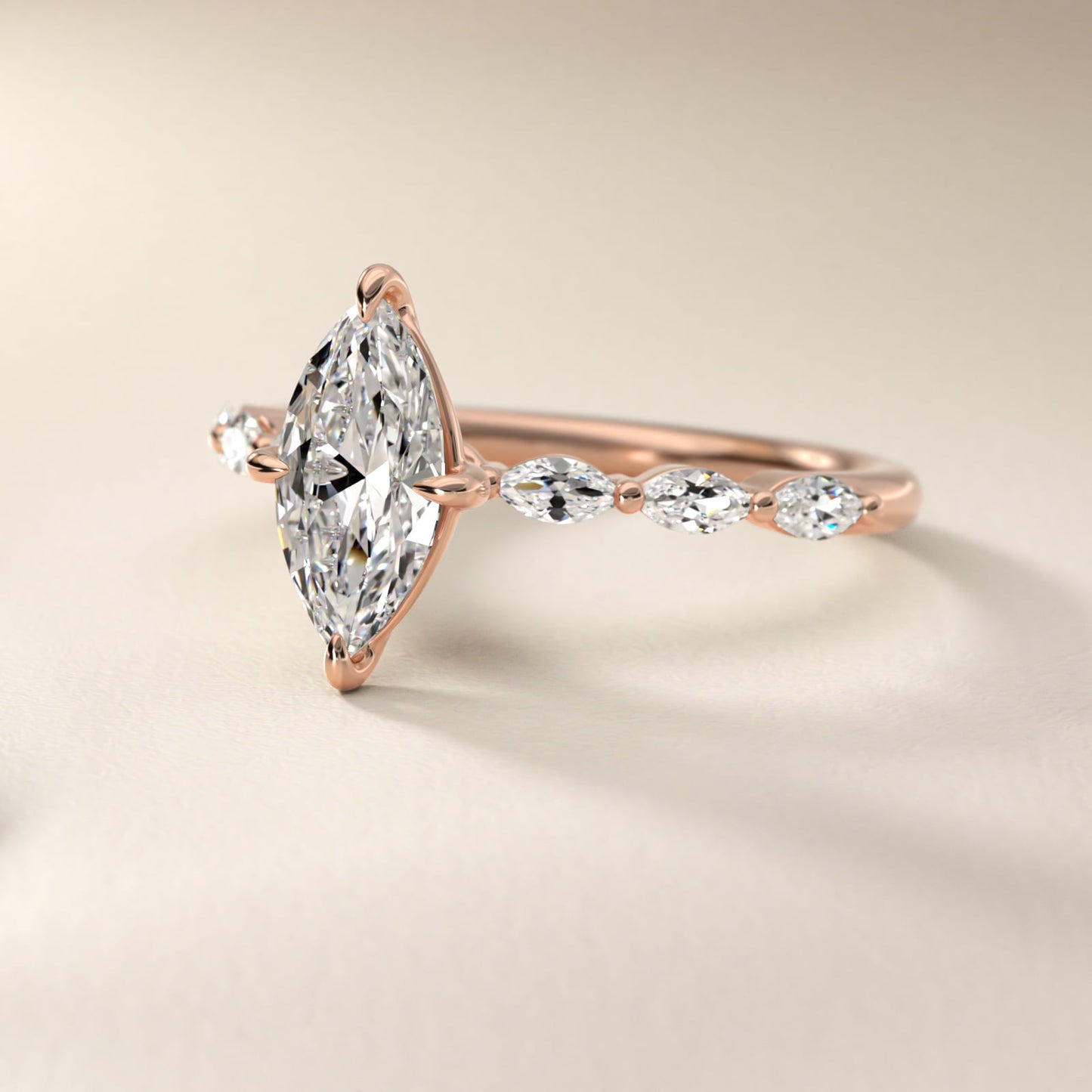 Marquise Cut Side Stone Diamond Shared Prong Engagement Ring In 14K Rose Gold By James Allen - Marquise Center