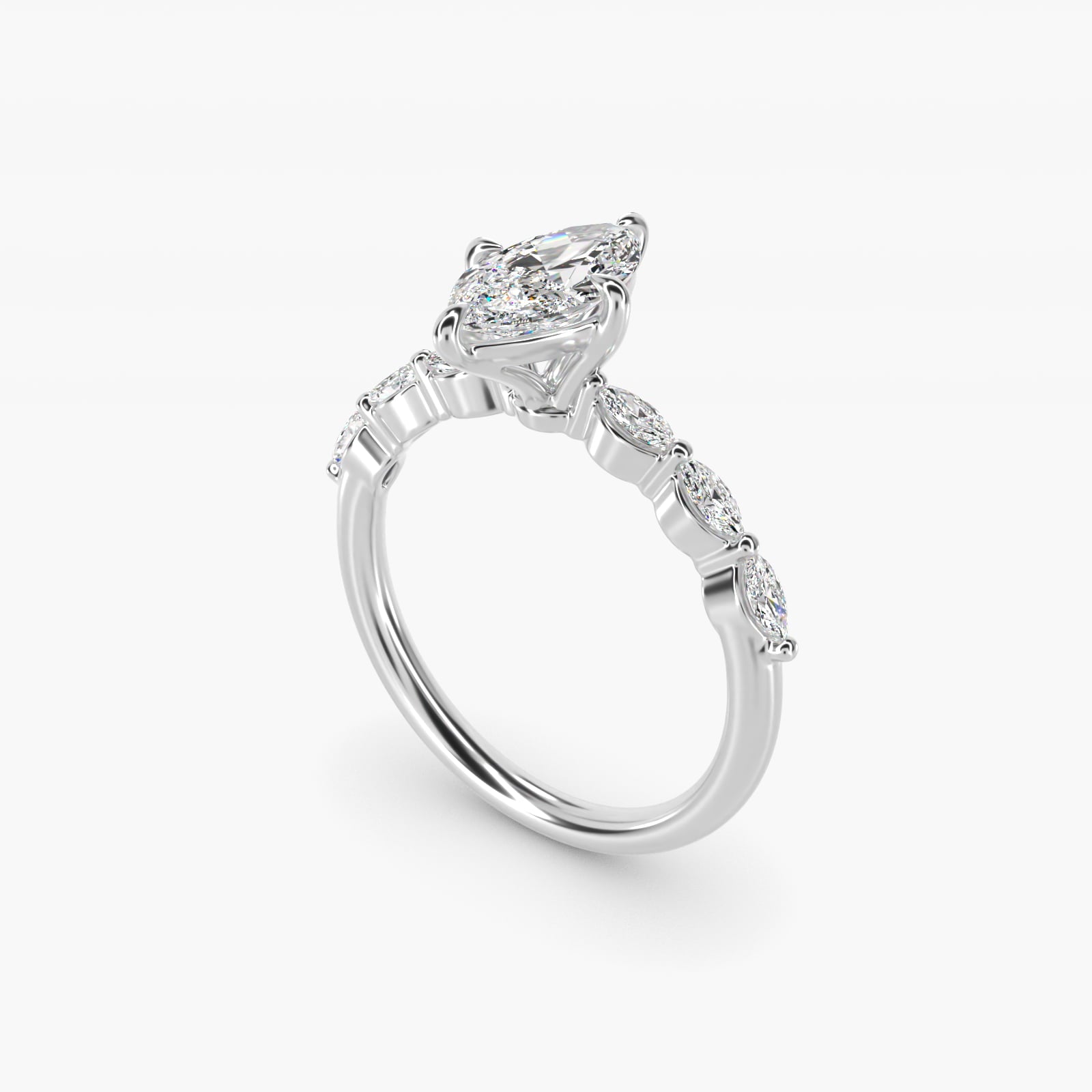 Marquise Cut Side Stone Diamond Shared Prong Engagement Ring In 14K White Gold By James Allen - Marquise Center