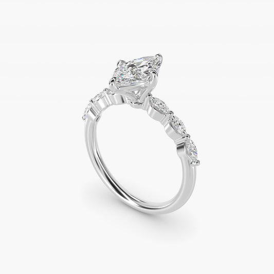 Marquise Cut Side Stone Diamond Shared Prong Engagement Ring In 18k White Gold By James Allen - Marquise Center