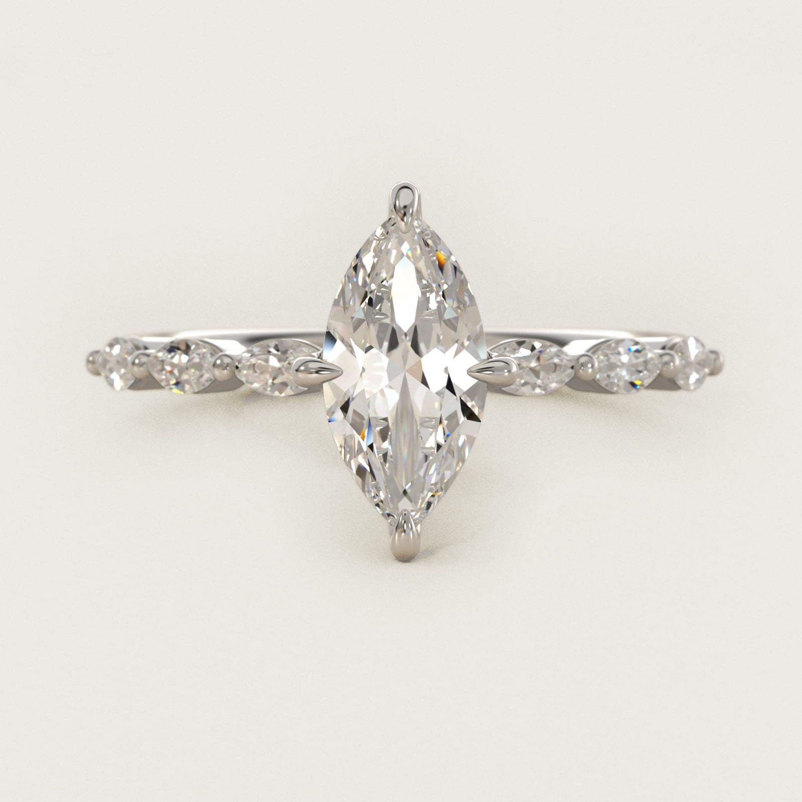 Marquise Cut Side Stone Diamond Shared Prong Engagement Ring In 14K White Gold By James Allen - Marquise Center