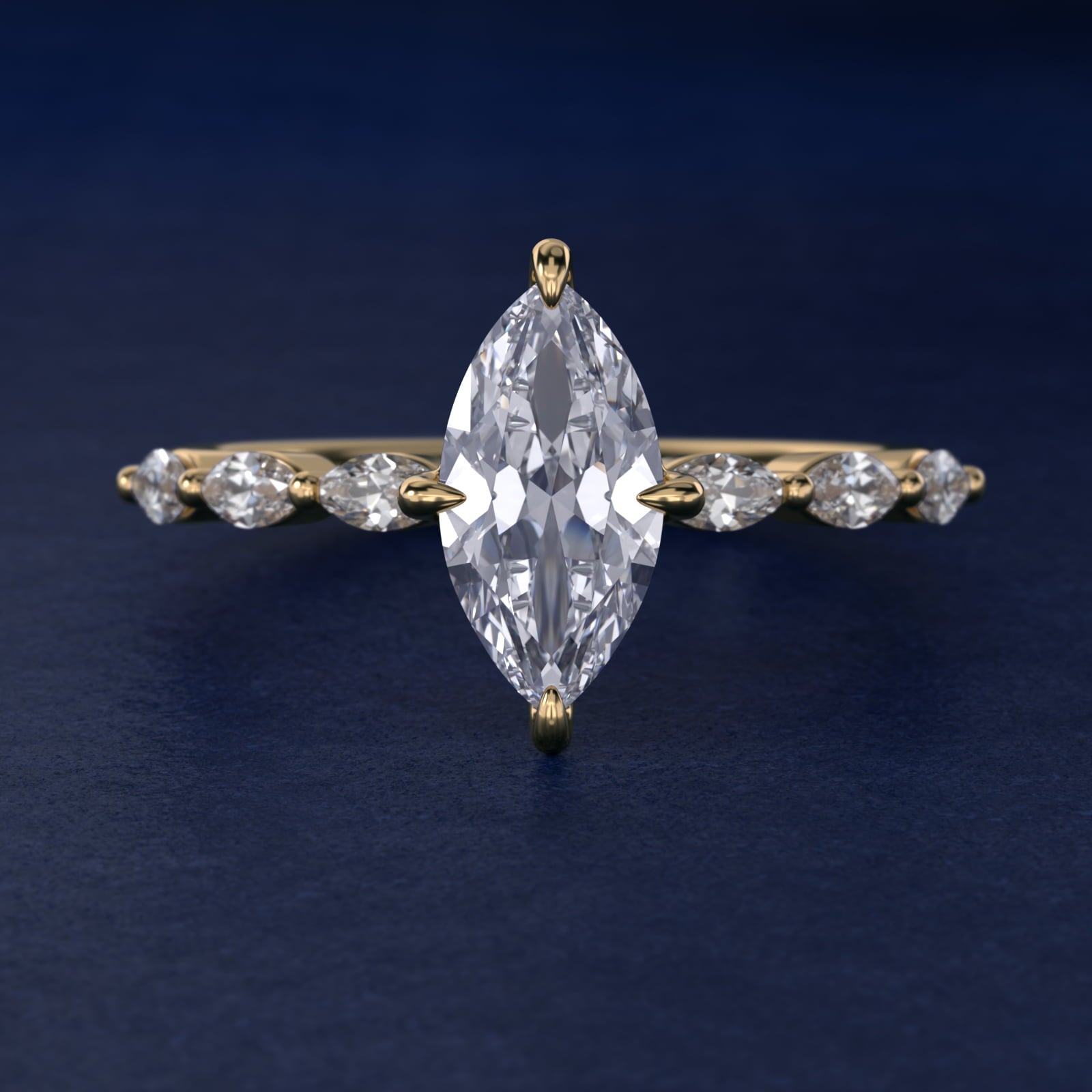 Marquise Cut Side Stone Diamond Shared Prong Engagement Ring In 18k Yellow Gold By James Allen - Marquise Center