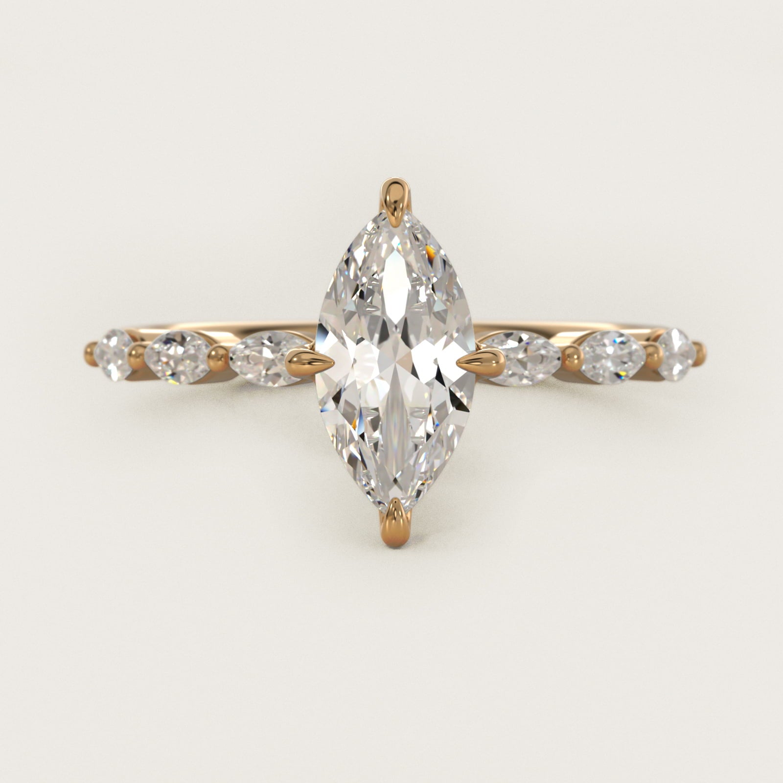 Marquise Cut Side Stone Diamond Shared Prong Engagement Ring In 14K Yellow Gold By James Allen - Marquise Center