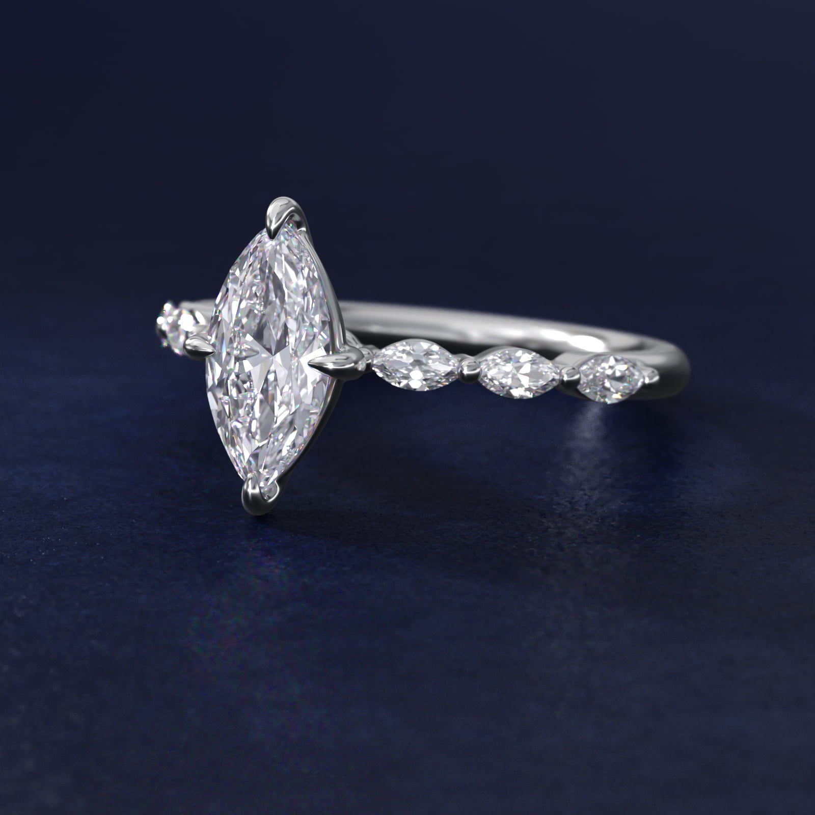 Marquise Cut Side Stone Diamond Shared Prong Engagement Ring In Platinum By James Allen - Marquise Center