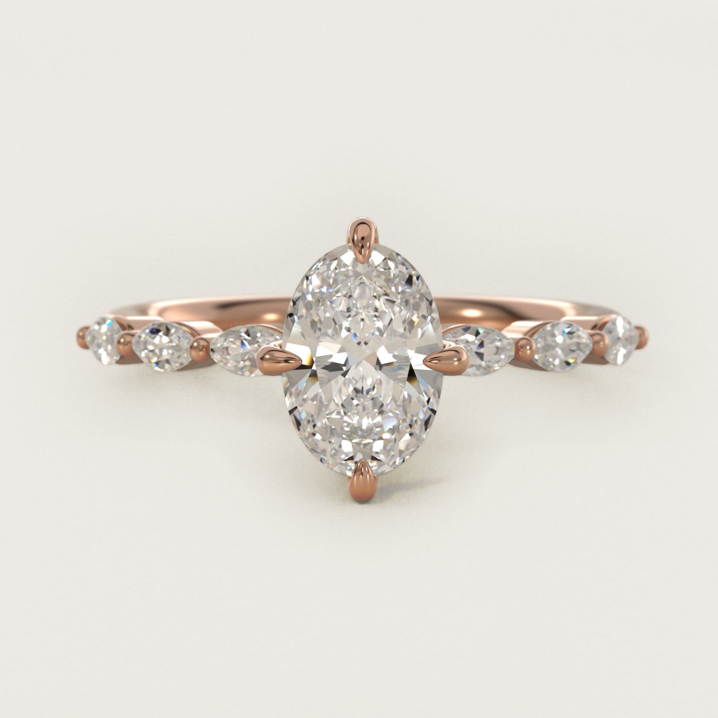 Marquise Cut Side Stone Diamond Shared Prong Engagement Ring In 14K Rose Gold By James Allen - Oval Center