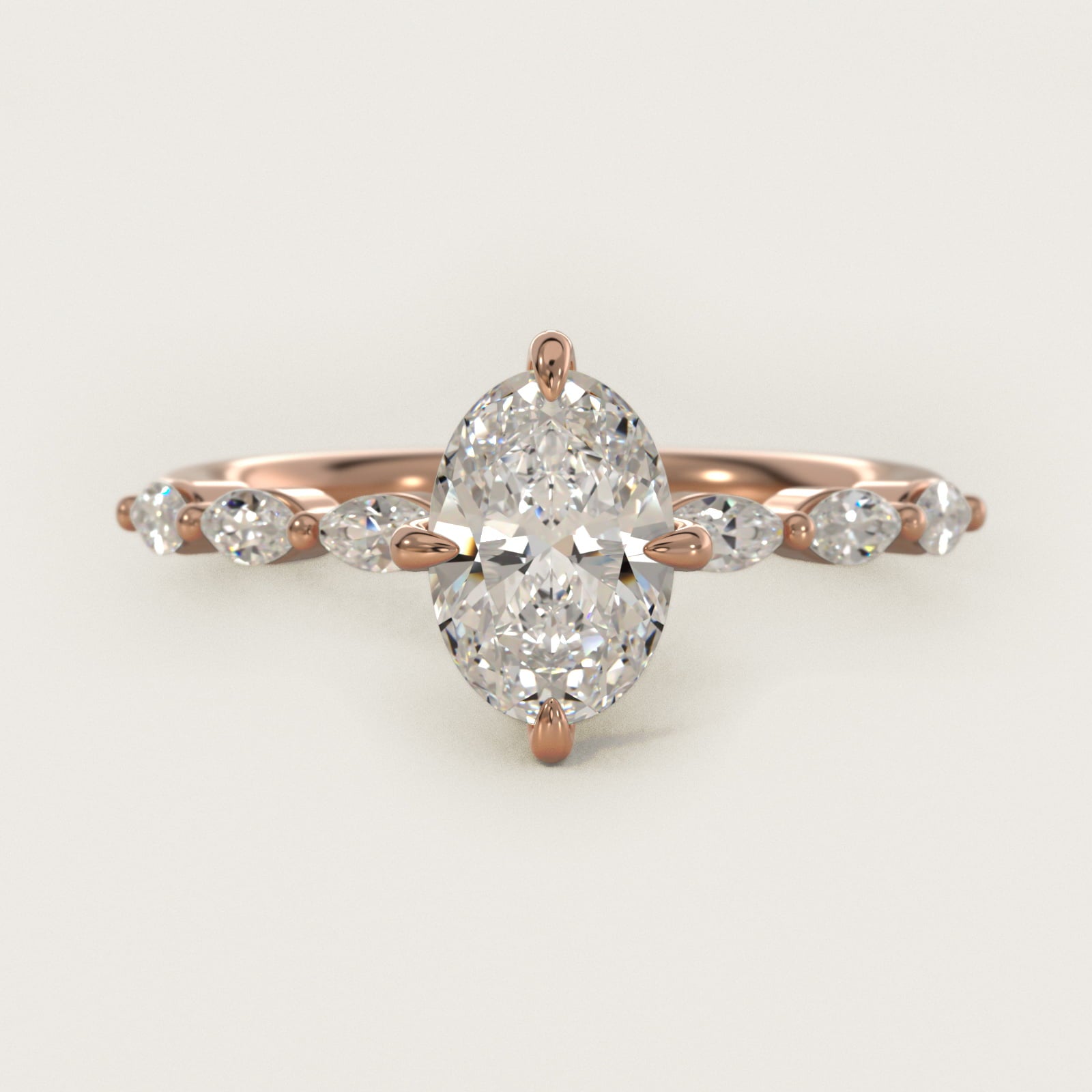 Marquise Cut Side Stone Diamond Shared Prong Engagement Ring In 18k Rose Gold By James Allen - Oval Center