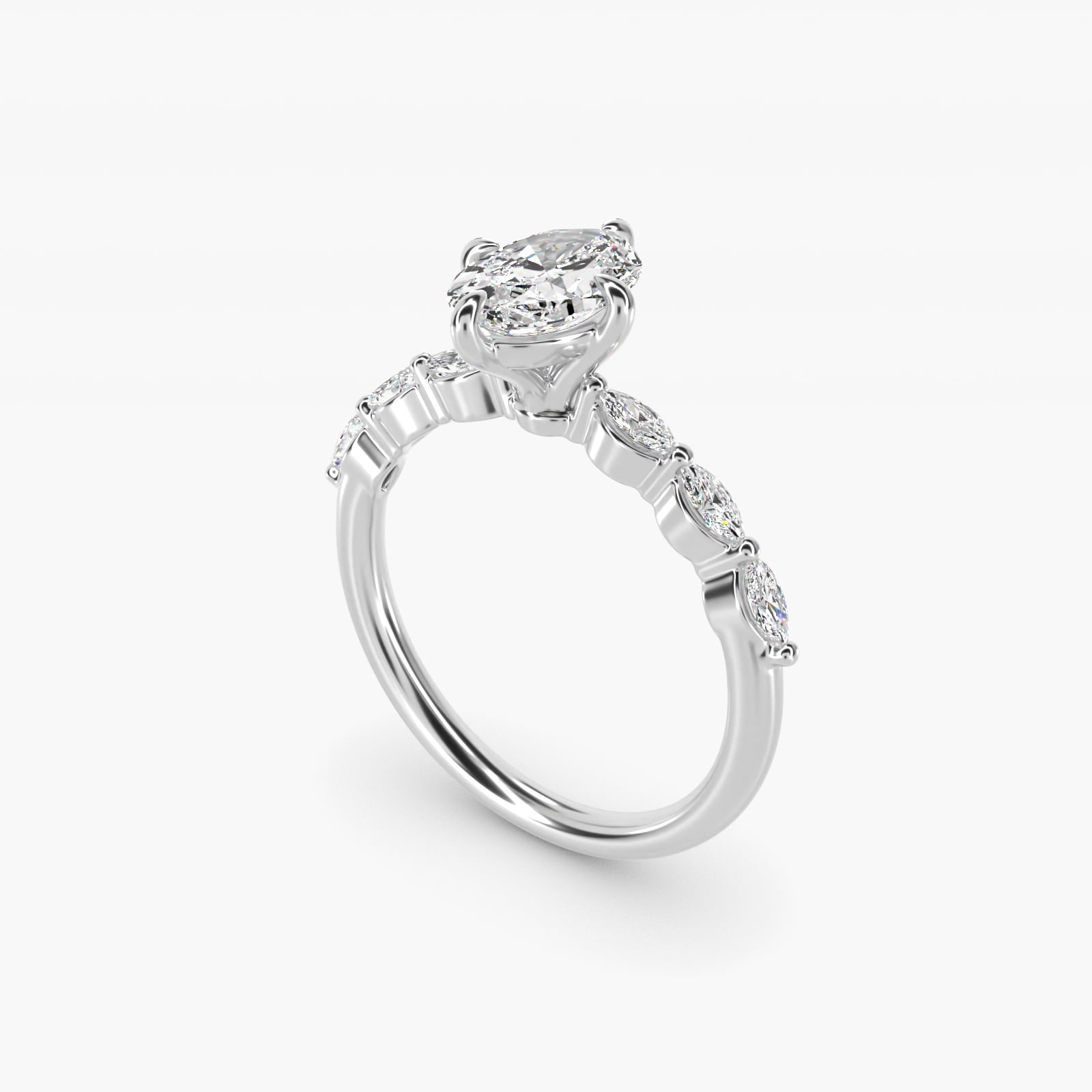 Marquise Cut Side Stone Diamond Shared Prong Engagement Ring In 14K White Gold By James Allen - Oval Center